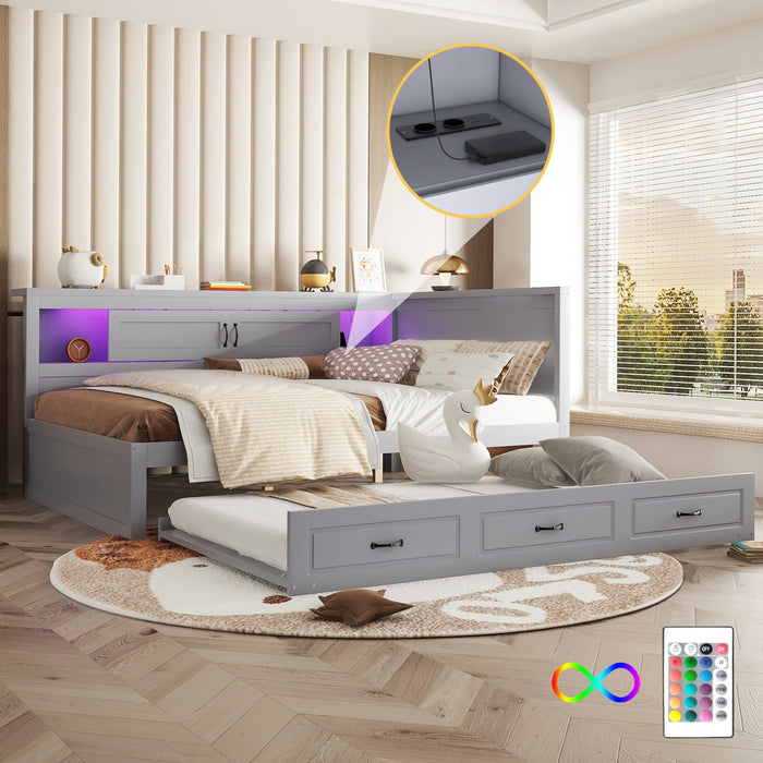 Sofa Bed Daybed 140x200cm Pull-out Bed LED Storage USB/Power Outlet - Grey