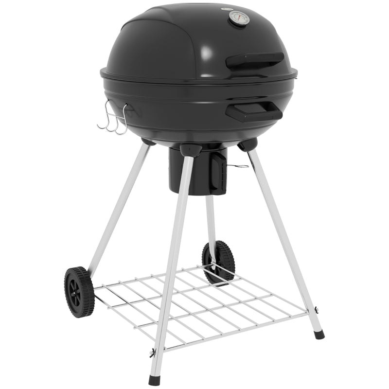 Holzkohlegrill BBQ Camping mit Rost, Rädern, Ablage, Thermometer, Metall