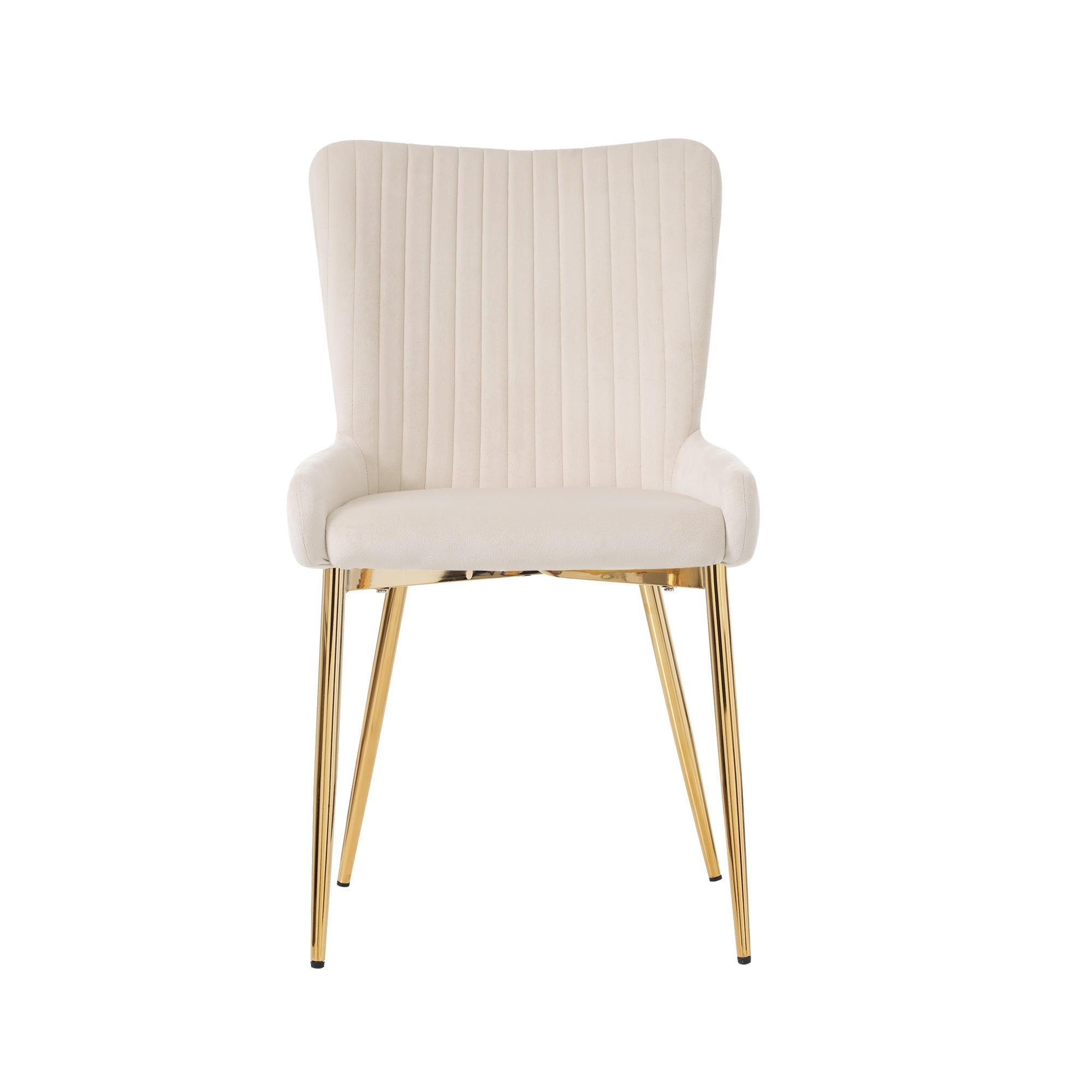 Velvet Dining Chair Set of 6 with Gold Metal Legs and Lumbar Support, Beige