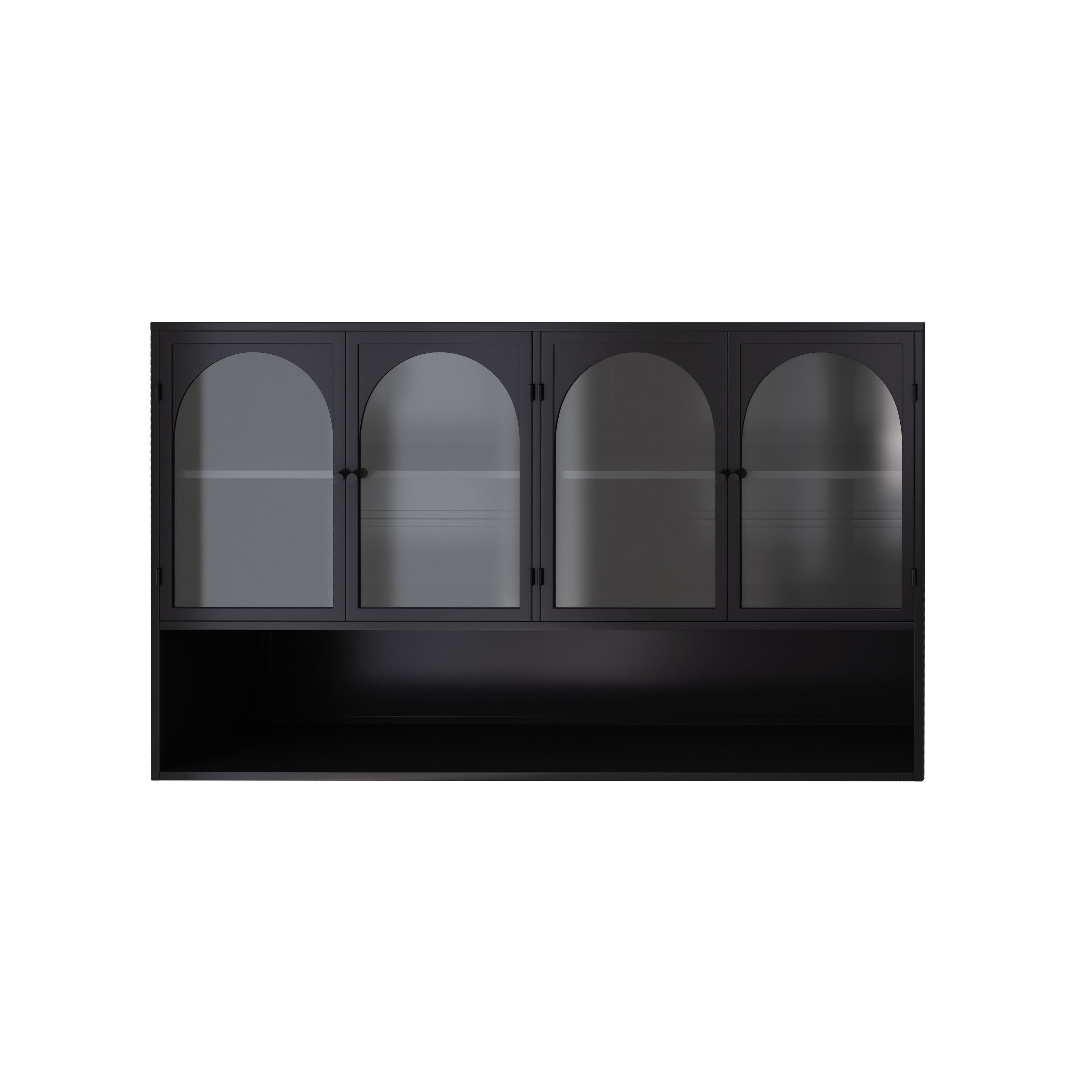 Four-door Glass Wall Cabinet, Wall-mounted 120CM, Black