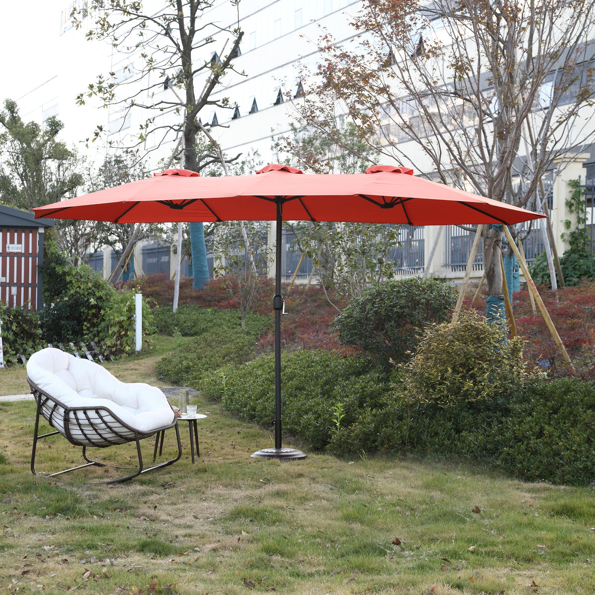 Double Sided Outdoor Umbrella 14.8 Ft Rectangular Large Crank (No Base), Orange