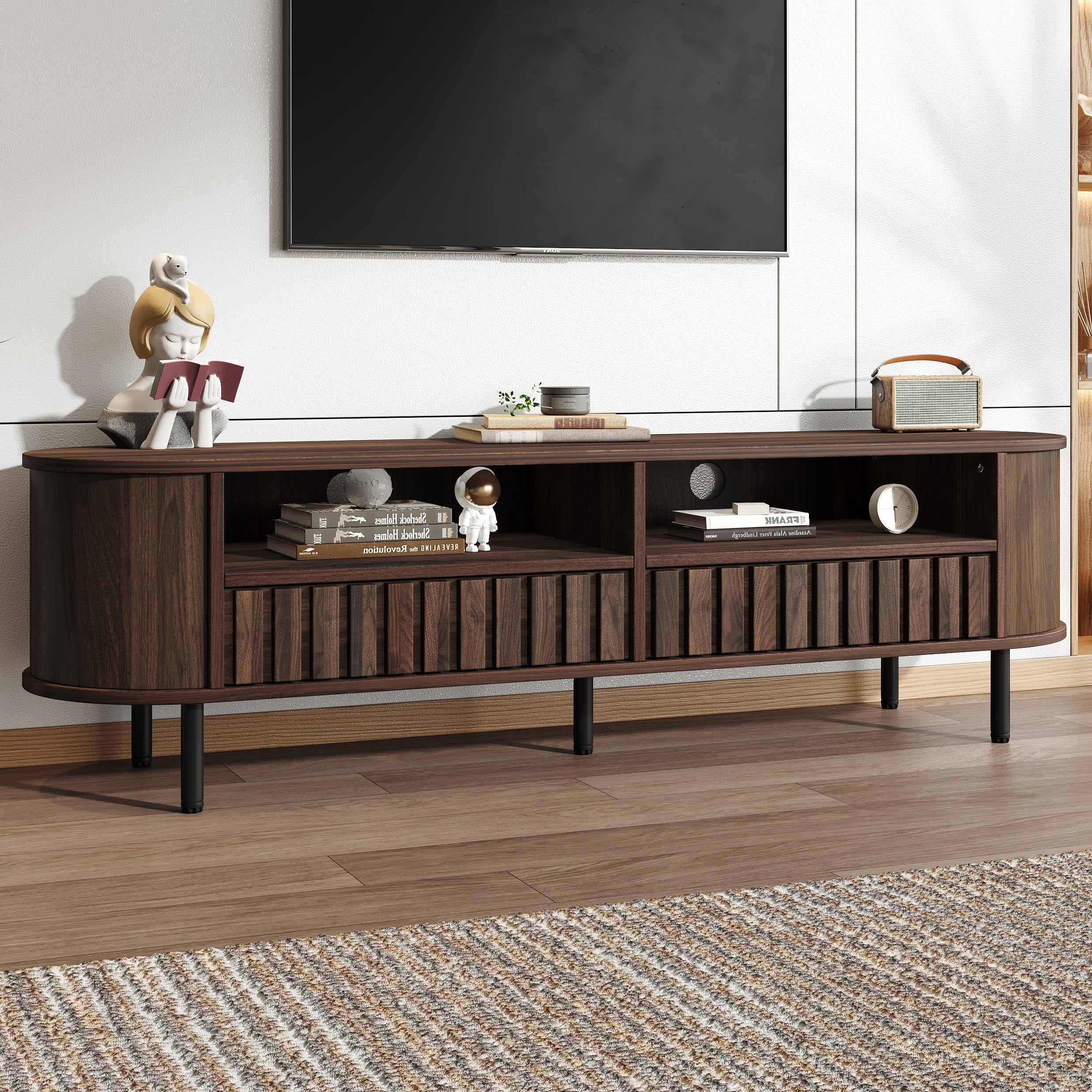 TV Cabinet Lowboard 160cm 2 Cabinets 2 Drawers for 65-inch TV Walnut