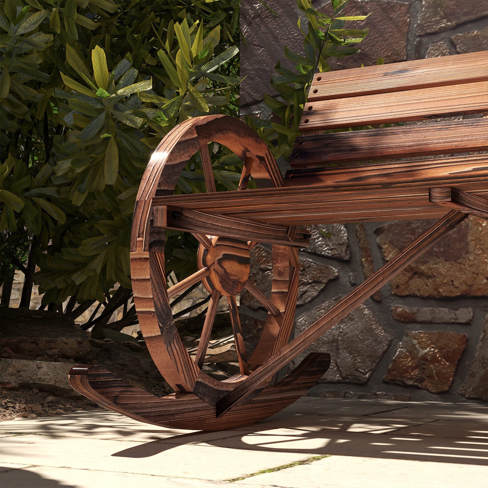 Wooden Swing Bench 2-Seater with Armrests 240kg Charred Wood Design