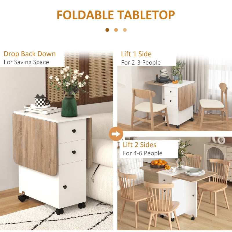 Multi-Storage Drop Leaf Dining Table Six-Person Oak and White