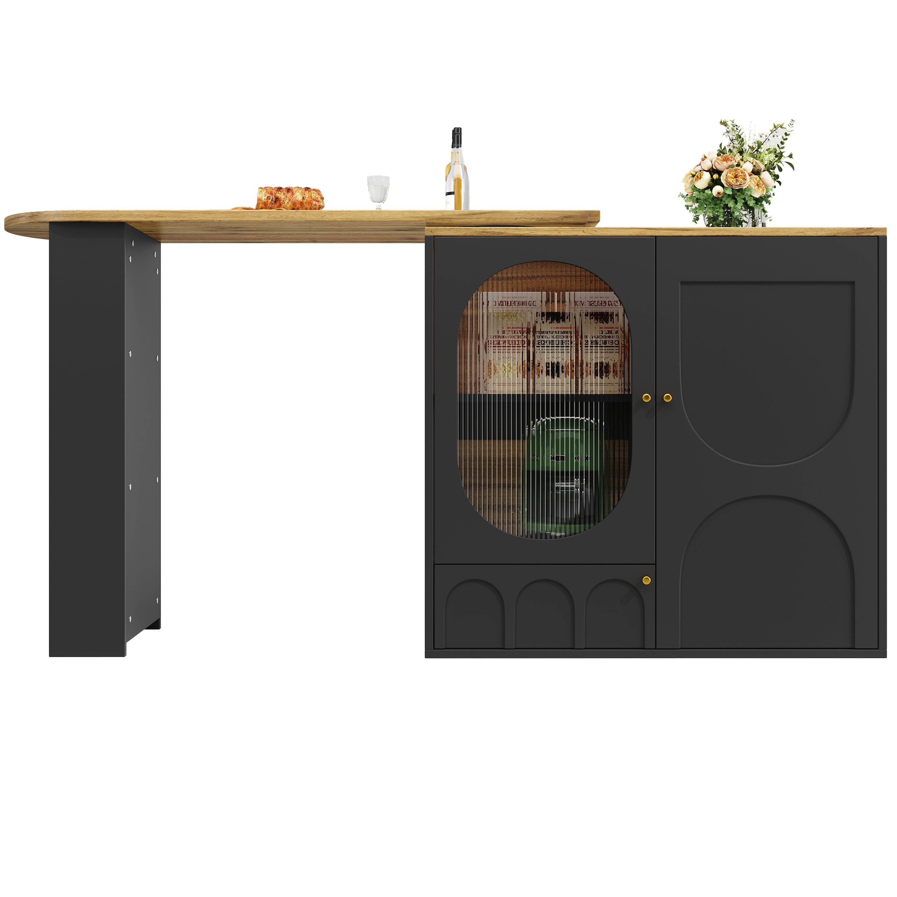 Bar Table 360° Rotating Counter with Storage, White/Black