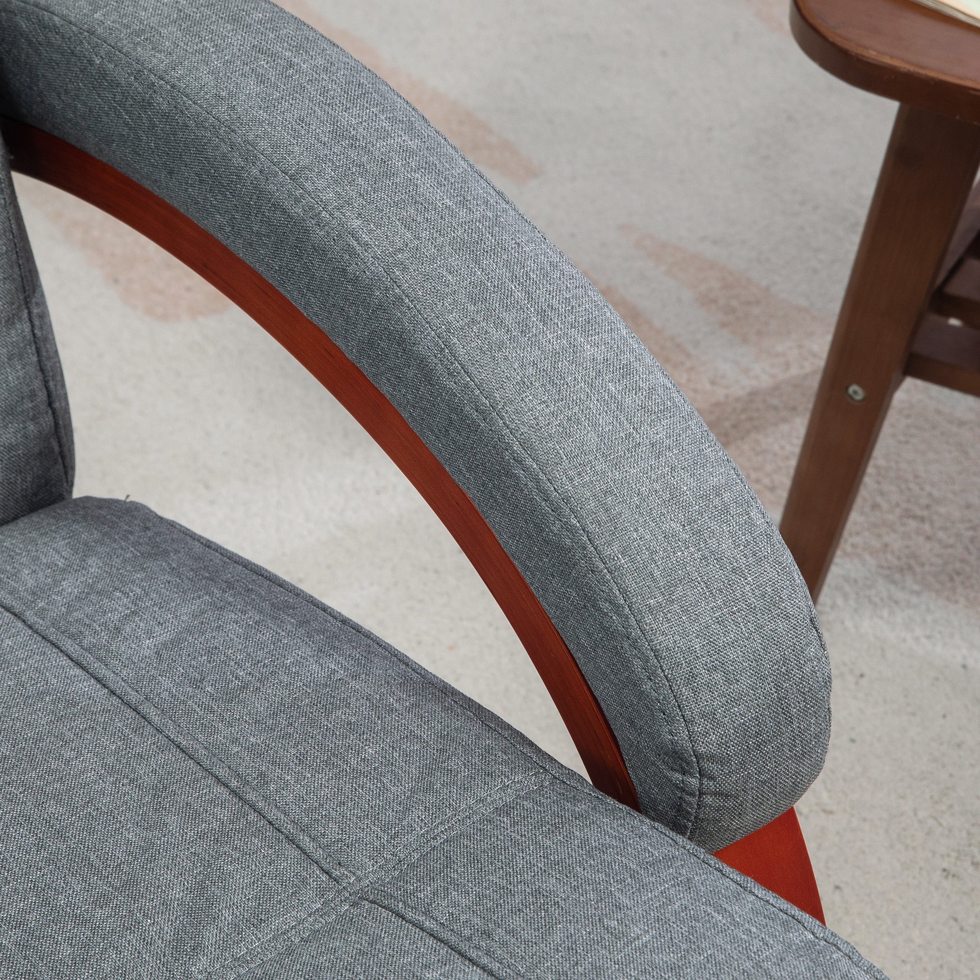 Reclining TV Armchair, Swivel, Adjustable Backrest, Wooden Armrests - Grey Fabric