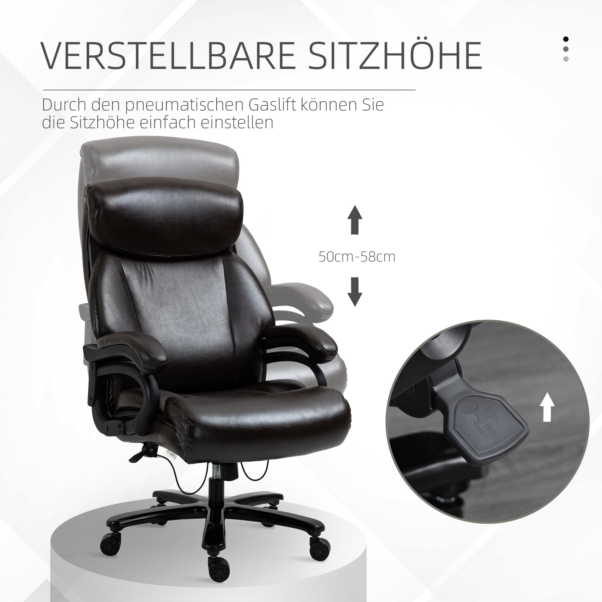 Vinsetto Office Chair, Ergonomic Height Adjustable, Thick Padding, 180 kg Capacity, Faux Leather