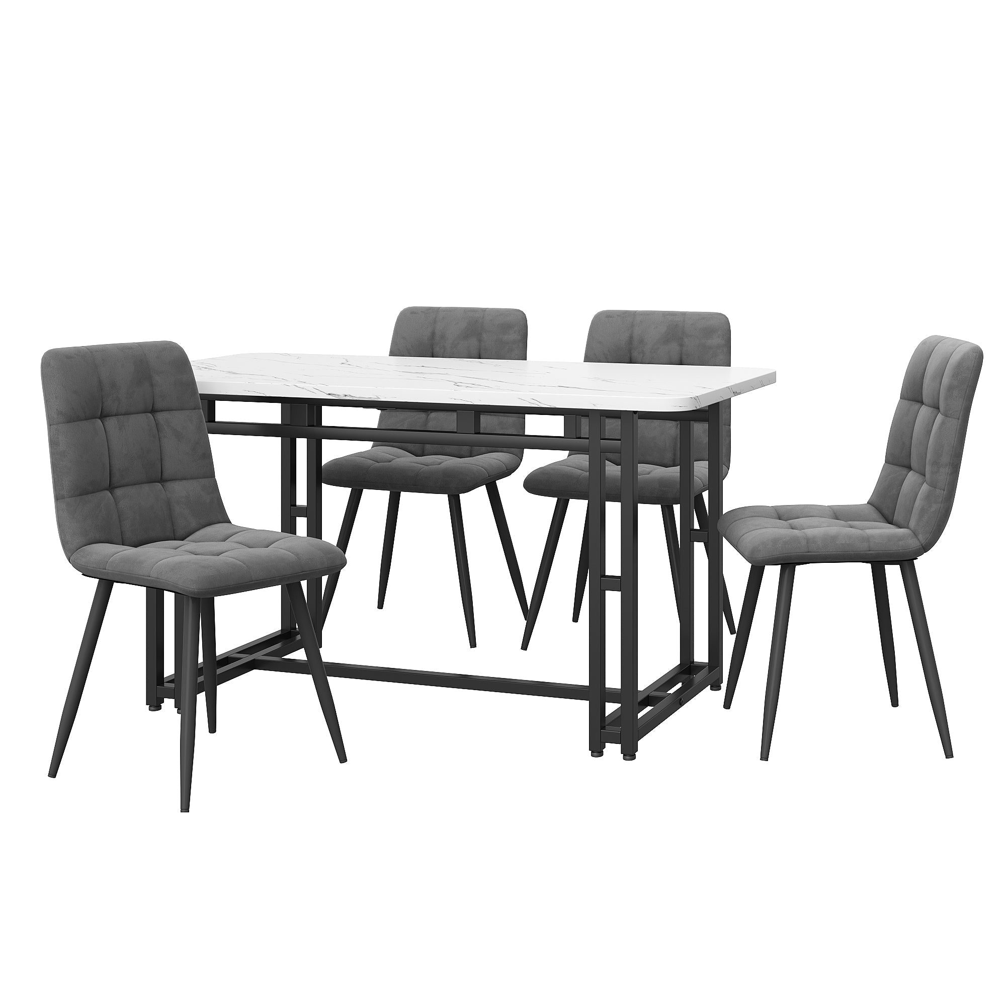Dining Set 5-Piece 120x70cm Table 4 Dark Grey Velvet Chairs Black Iron Legs