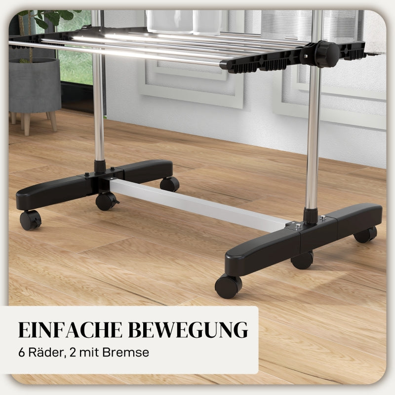 Wäscheständer, 5-stufig, faltbar, Ein-Klick-System, Schwarz + Silber