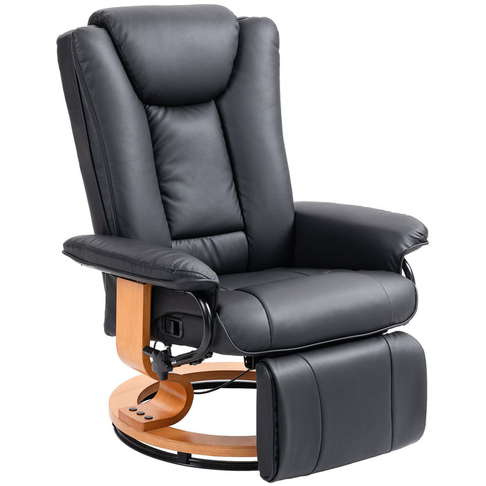 Swivel Recliner TV Chair, Footrest 150 kg Capacity, Faux Leather Black