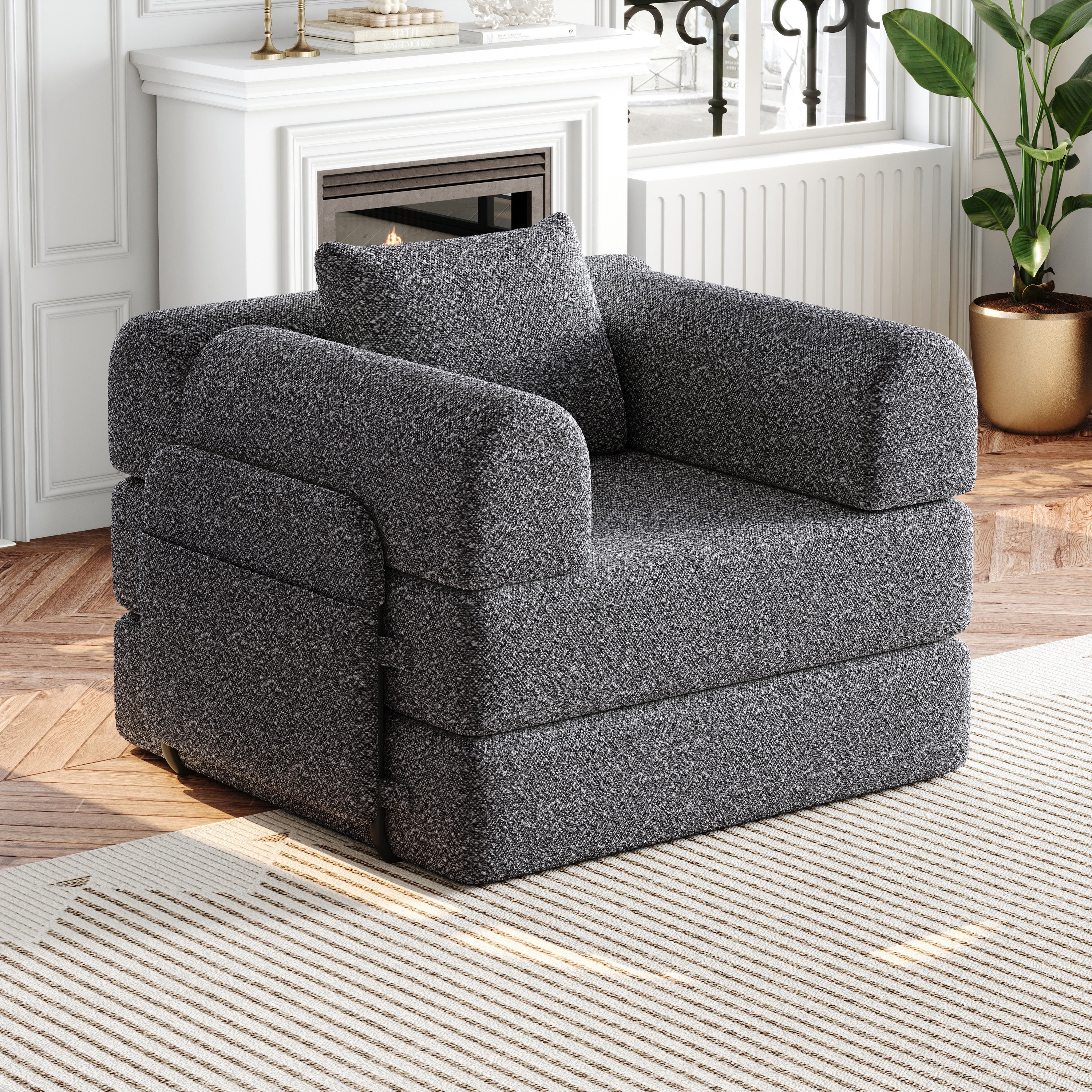 2-in-1 Sleeper Sofa with Storage Armrest and Multiple Configurations, Chenille