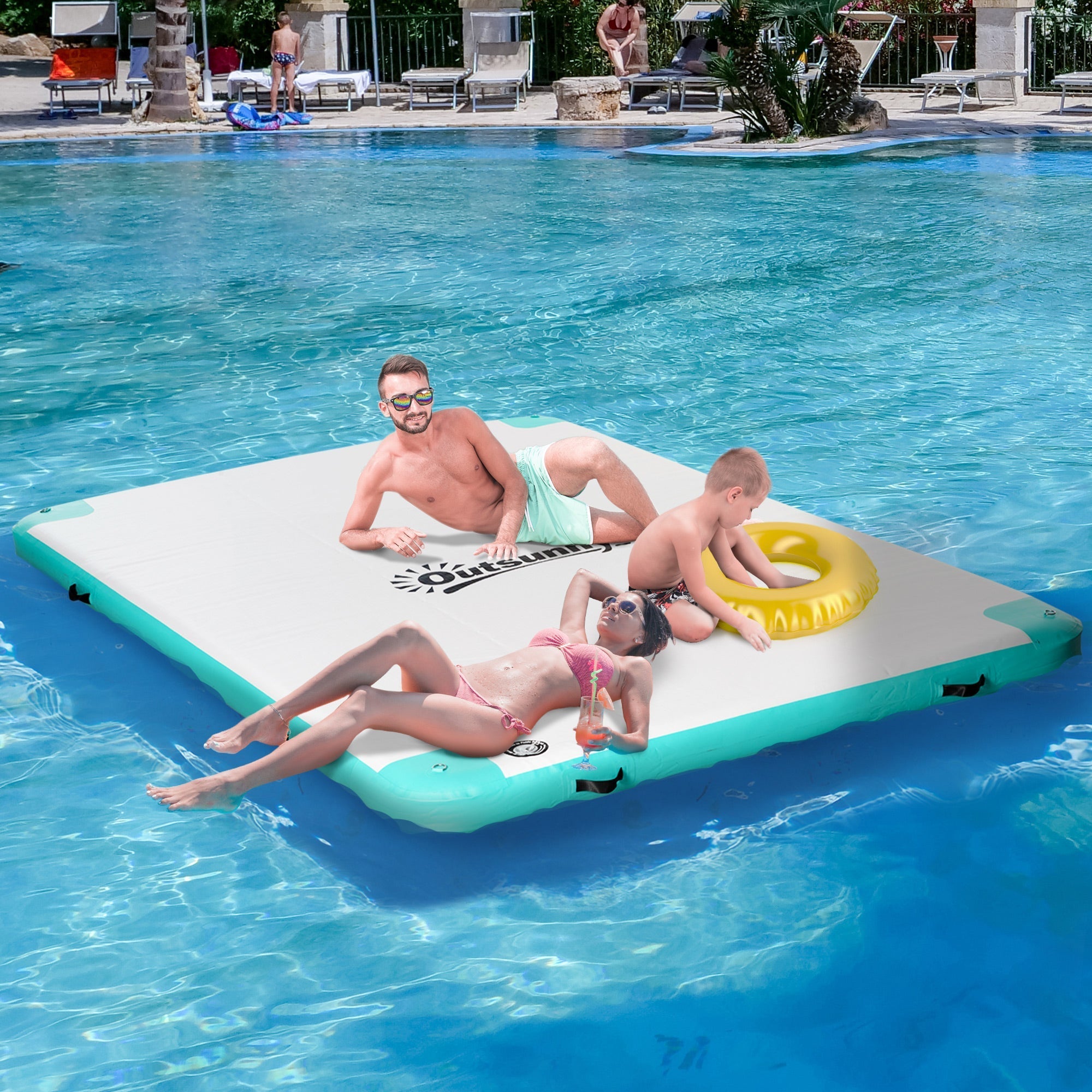 Aufblasbare Schwimminsel, 500 kg Tragkraft, Pool-See-Lounge, Kunststoff