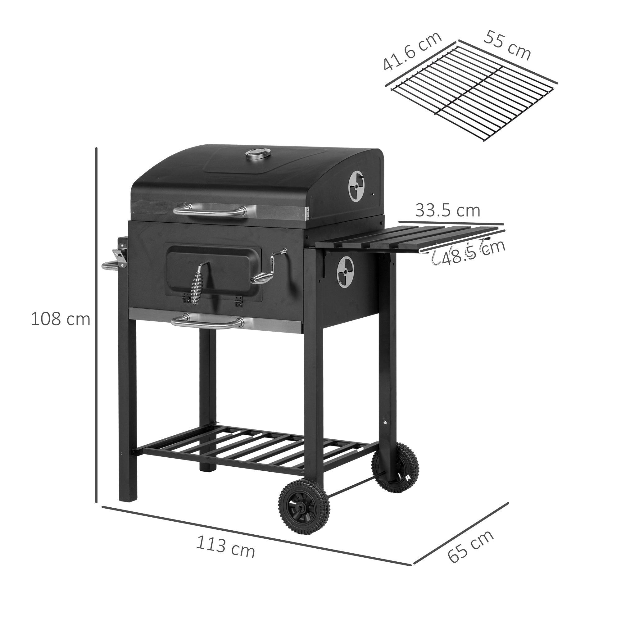 Grill Cart Charcoal BBQ Stand Stainless Steel Black