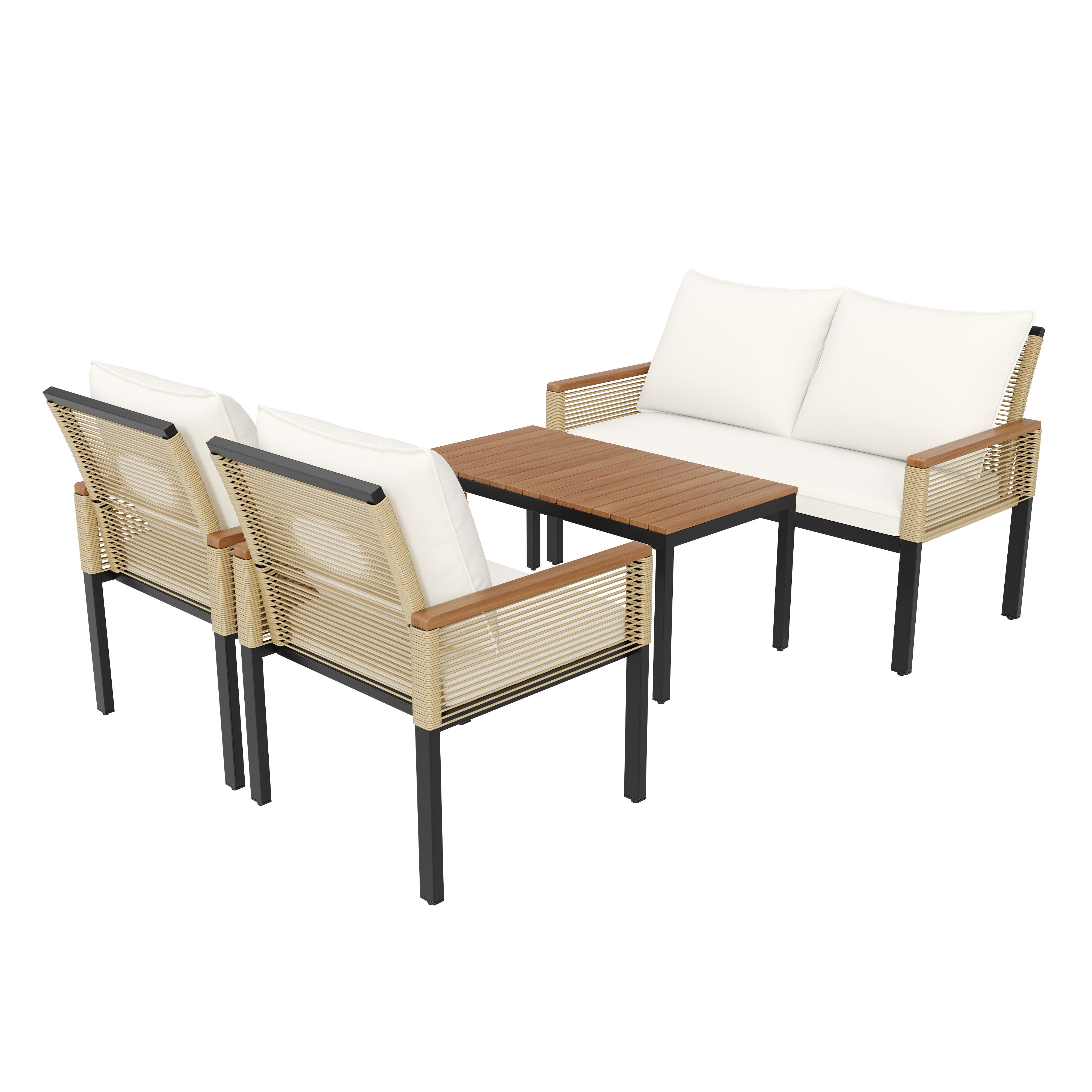Garden Lounge Set with Double Sofa and 2 Armchairs, Rattan Beige