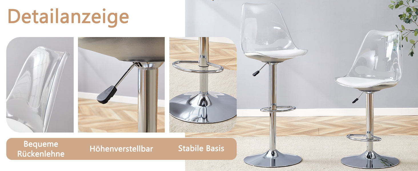 Adjustable Swivel Bar Stool Set 2-Piece - Transparent Plastic/PU Leather