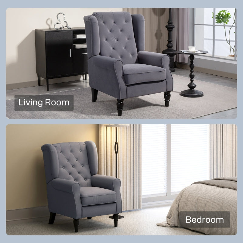 Wingback Accent Chair, Button Tufted Occasional Chair, Charcoal Grey