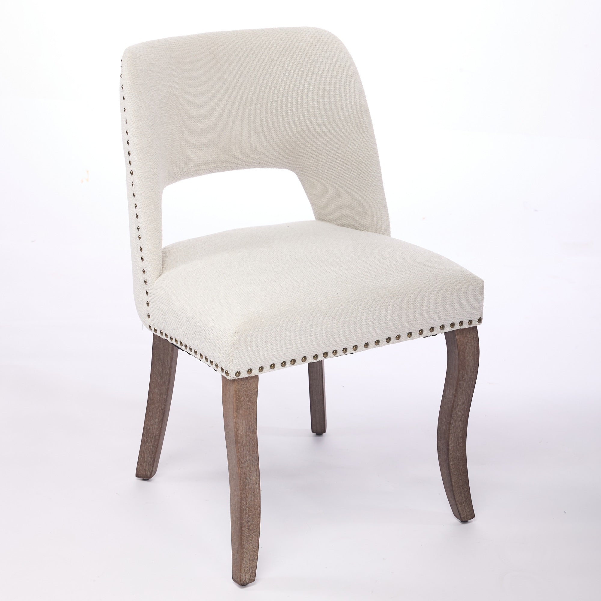 Wooden Dining Chairs Set of 2 Modern Fabric Upholstered Farmhouse - Beige