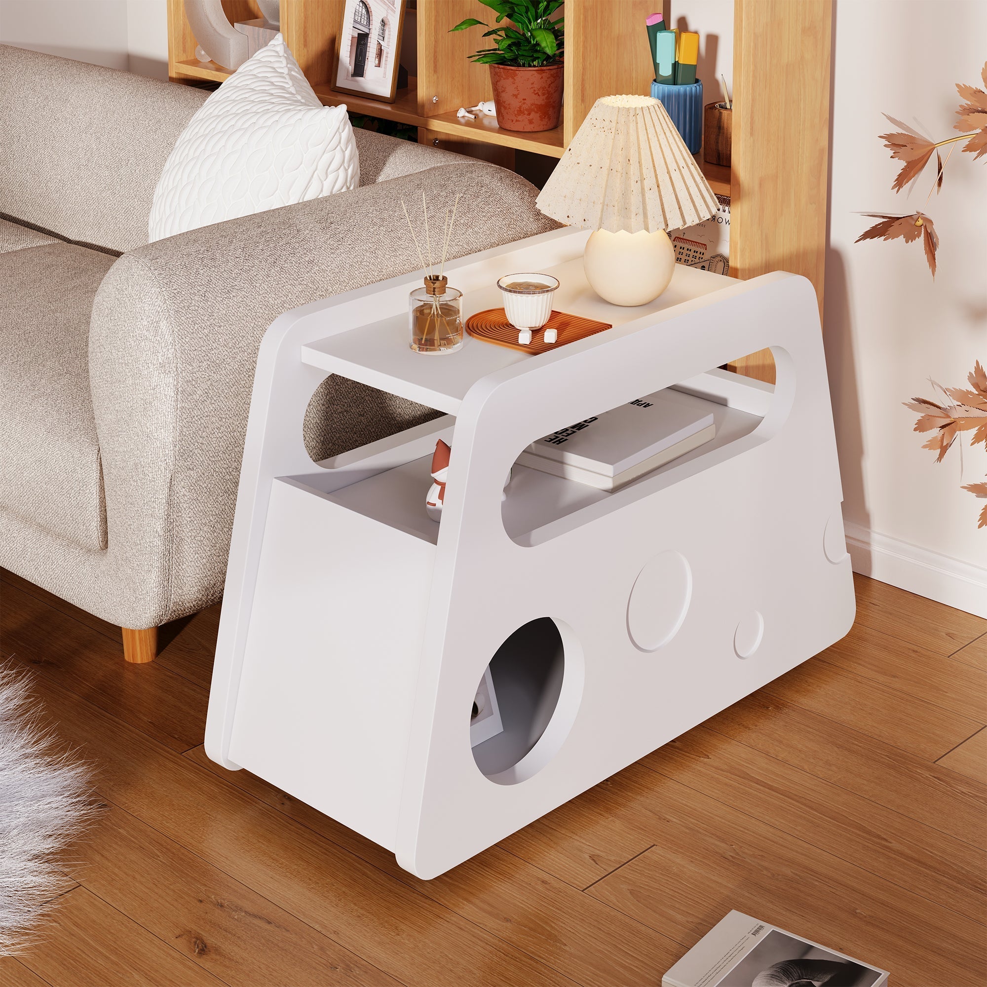 Sideboard, Mobile Space-Saving with Casters, White