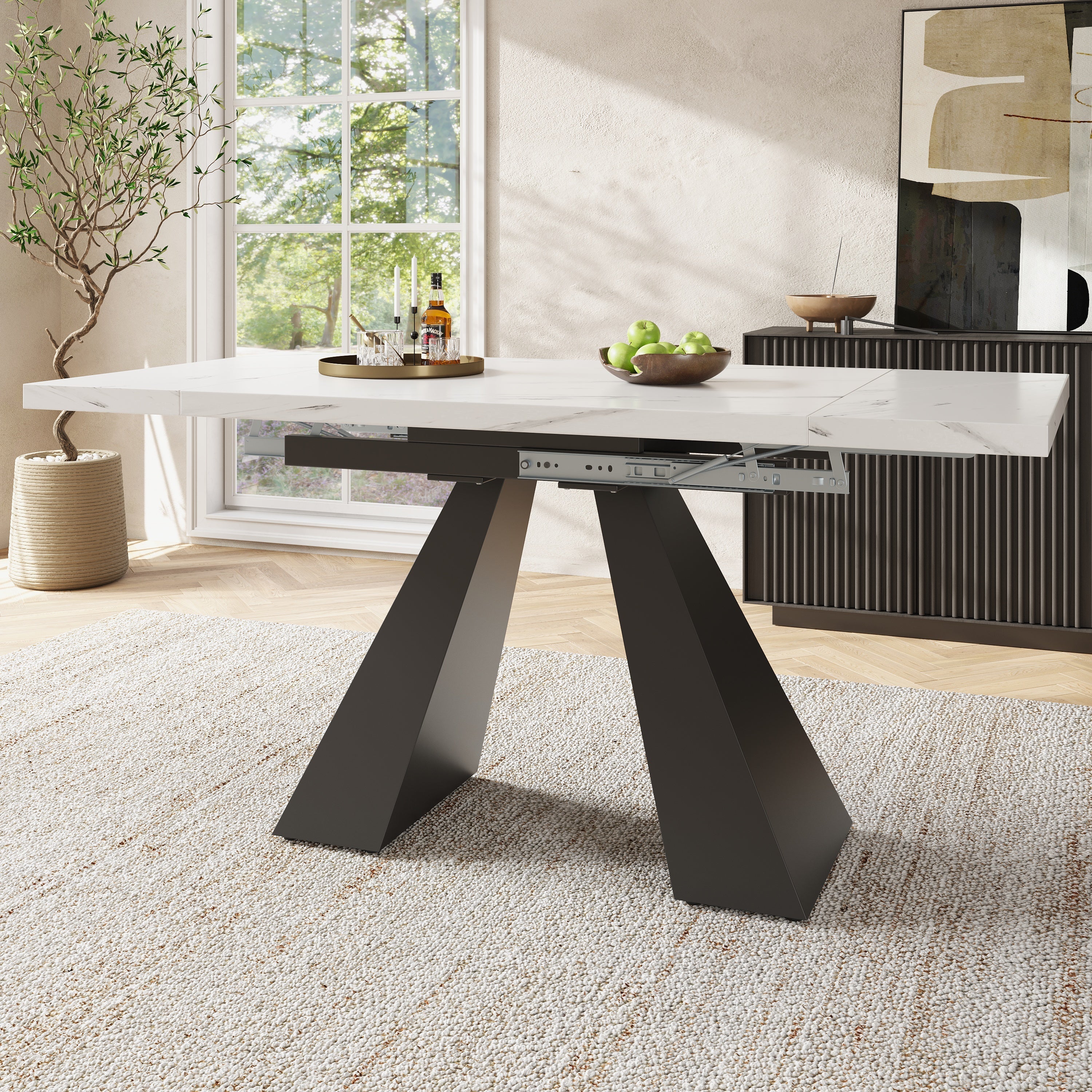 Telescopic Dining Table 99-159cm Extendable Pedestal Legs - White