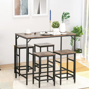 Bar Table Set, 5-Piece Standing Table with 4 Stools, Rustic Brown/Black Chipboard/Steel