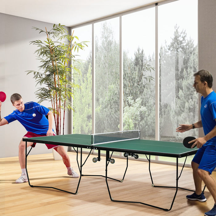 Table Tennis Table, Foldable with Wheels & Set, Steel Green