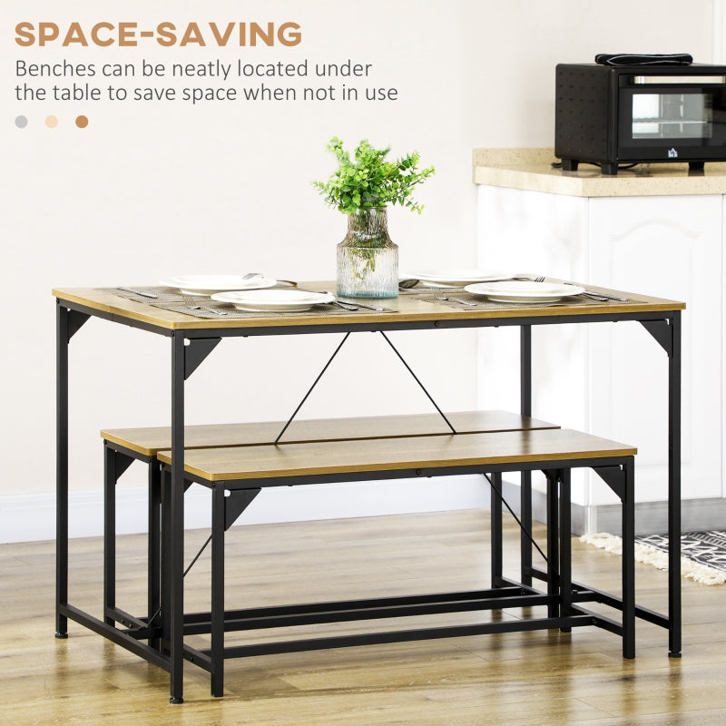 Dining Table and Bench Set, for 4 Space Saving, Natural