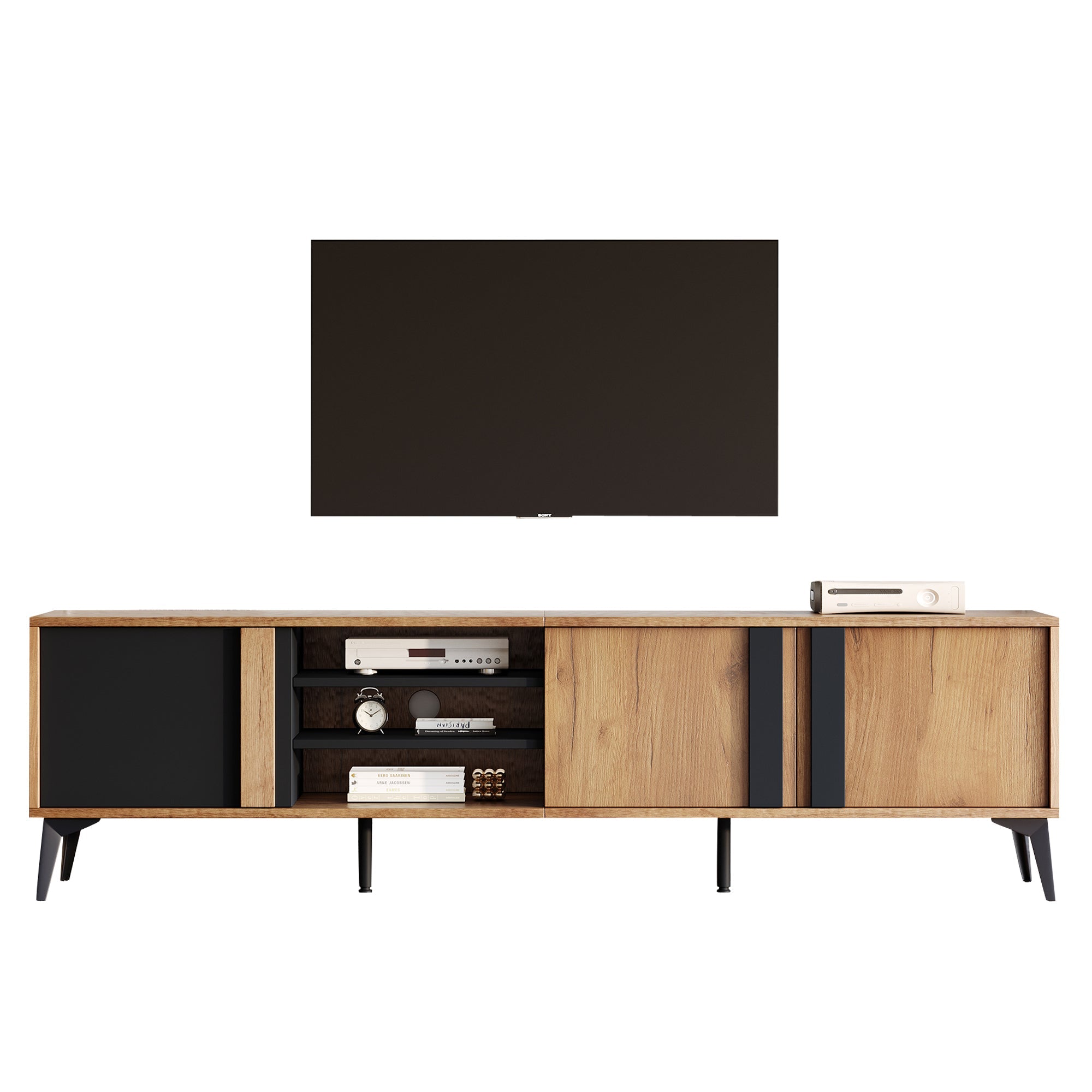 TV Cabinet, Lowboard TV Unit with Door & Open Compartment, 180cm, Rustic Brown