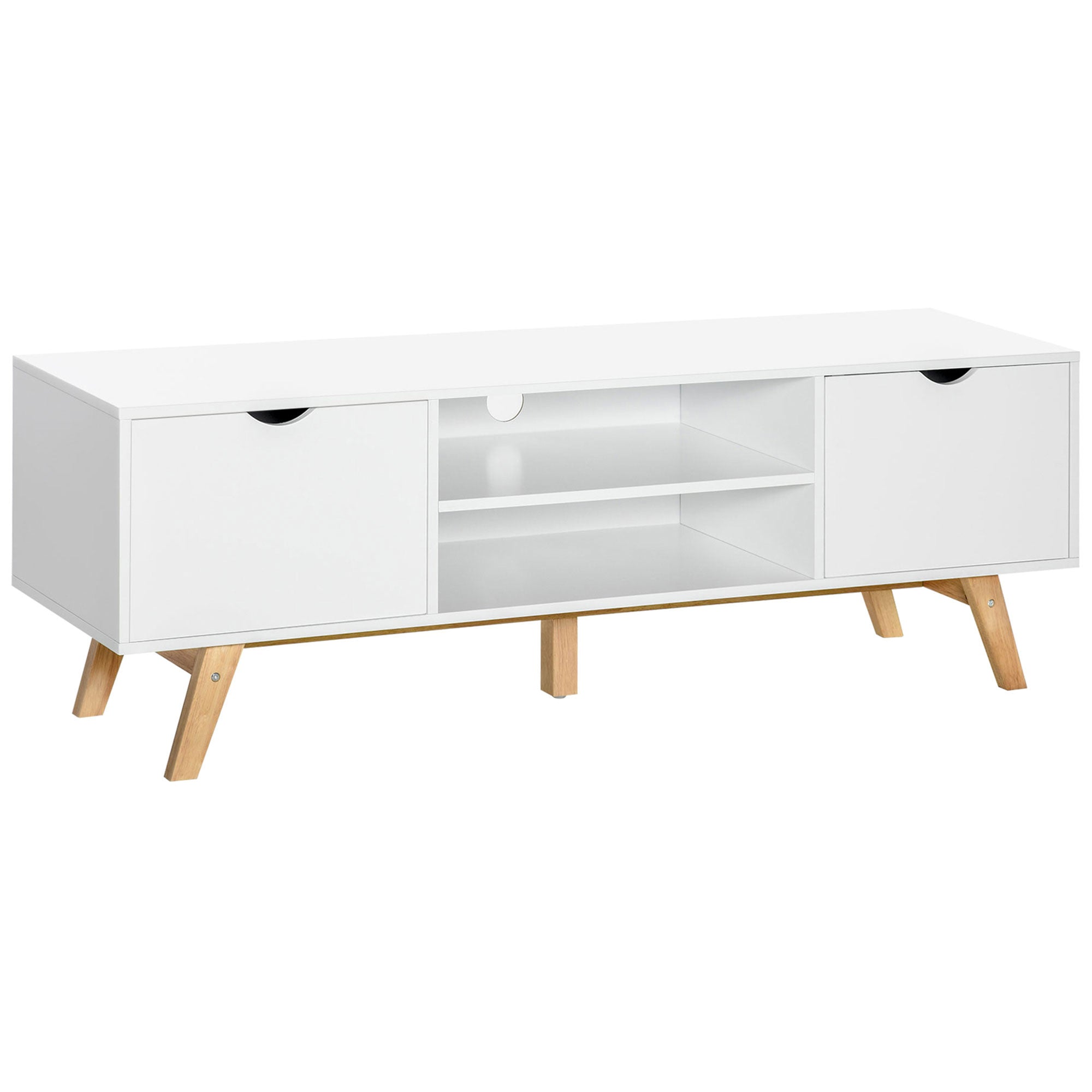 TV Stand Cabinet for TVs up to 65" with Storage & Wood Legs, White