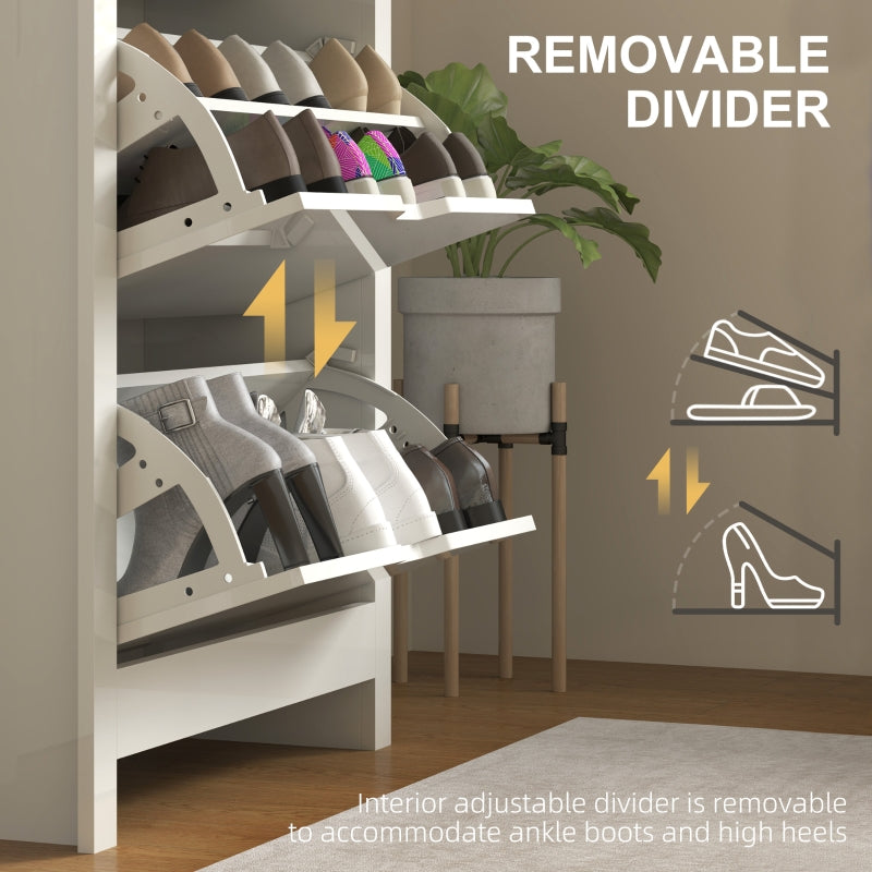 Slim Shoe Cabinet with 3 Flip Drawers and Adjustable Shelves for 18 Pairs, High Gloss White