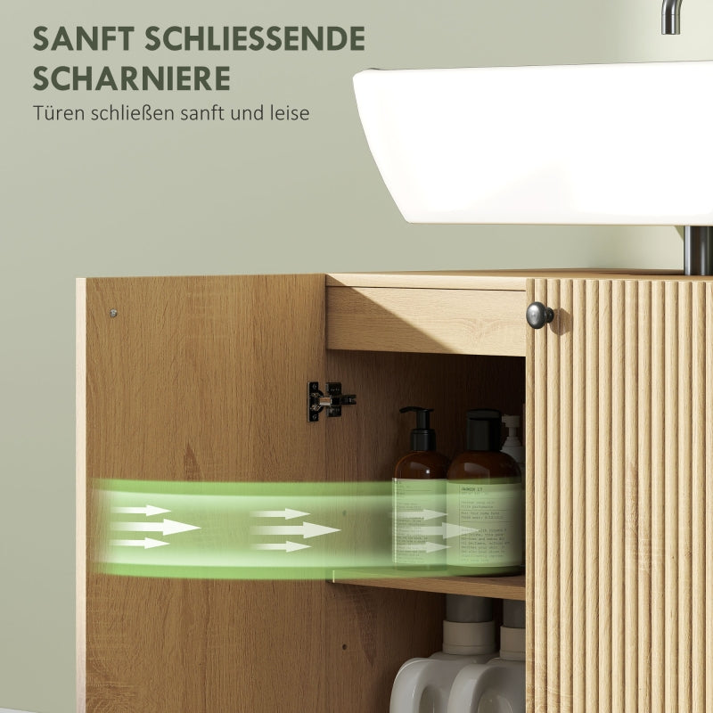 Bathroom Vanity Unit with 3-Tier Shelf and Wheels, Wood