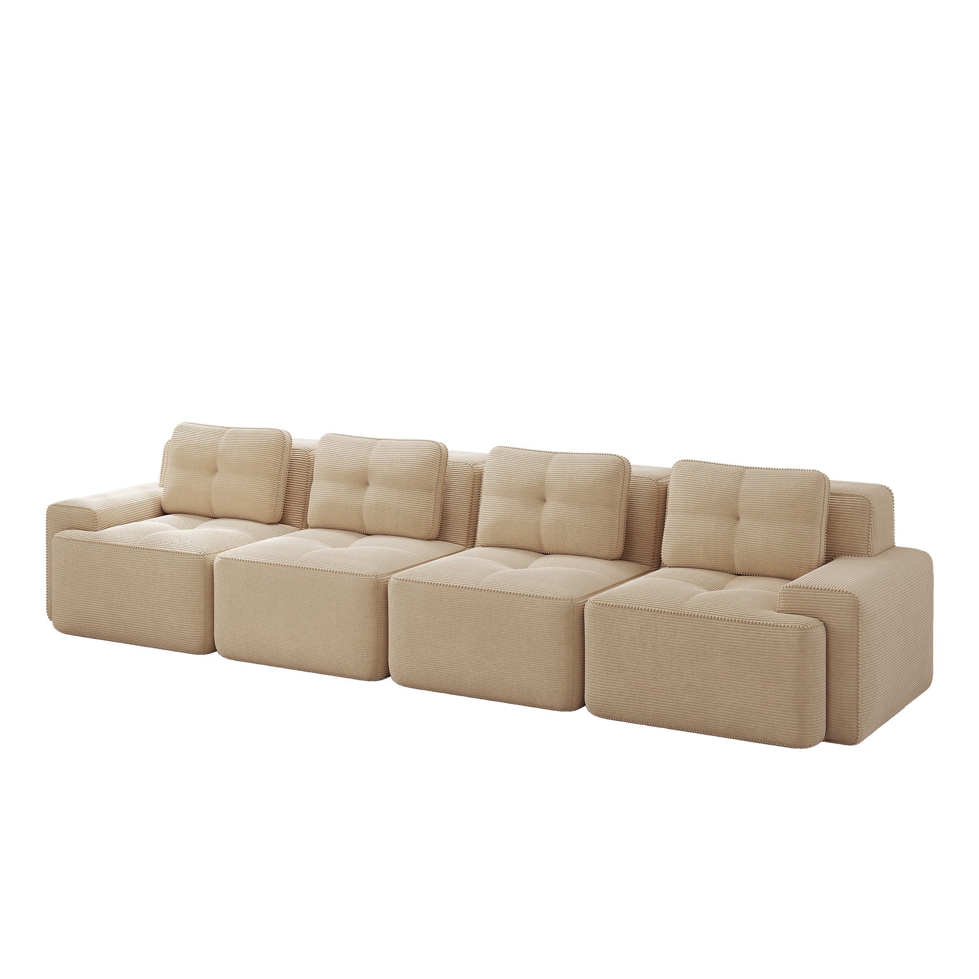 Boneless Sofa Modular 4-Seater Deep Seat Assembly-Free Corduroy Beige