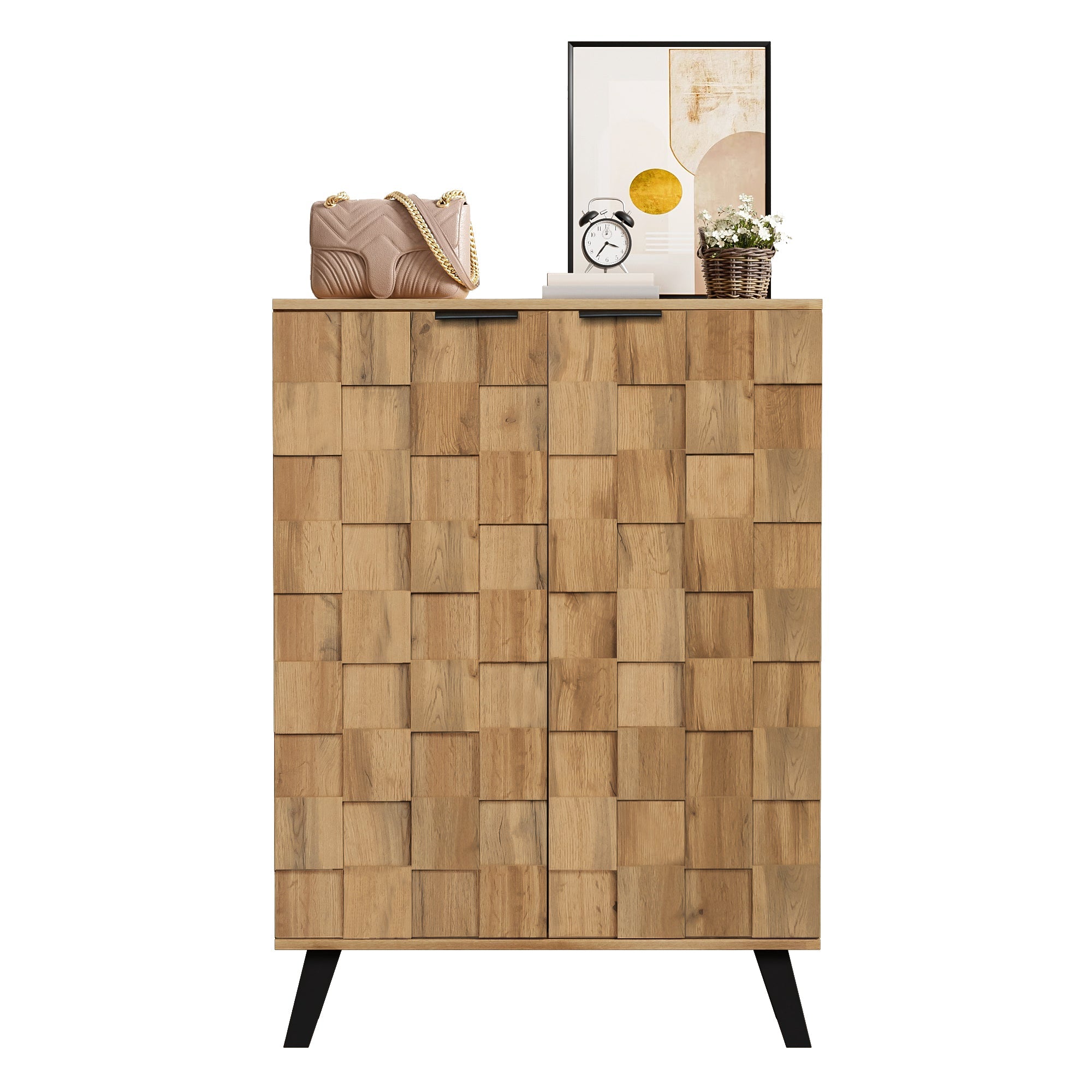 Sideboard Shoe Cabinet with 5 Adjustable Compartments, Wood