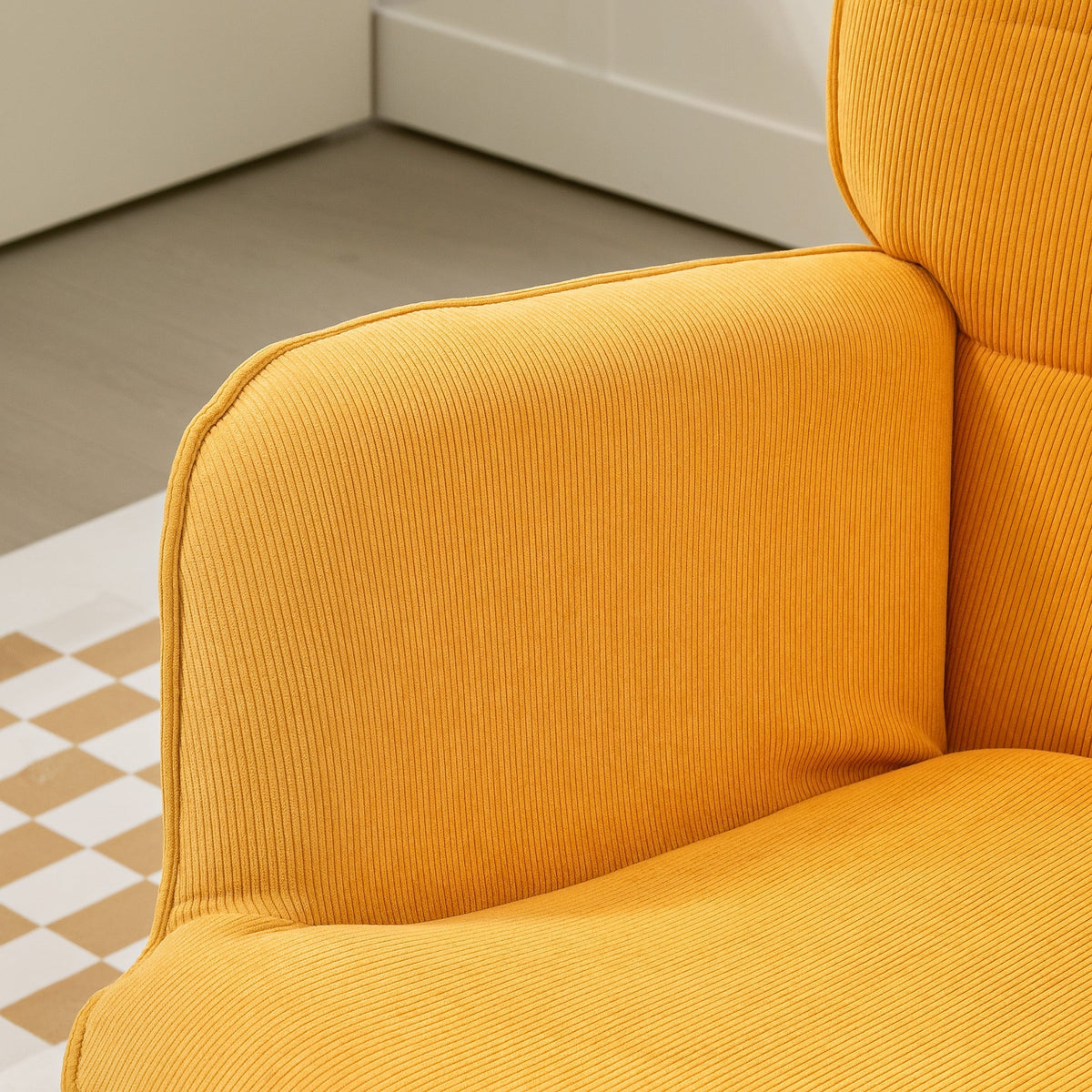 Wingback Chair with Footstool Recliner Wooden Legs, Corduroy Orange