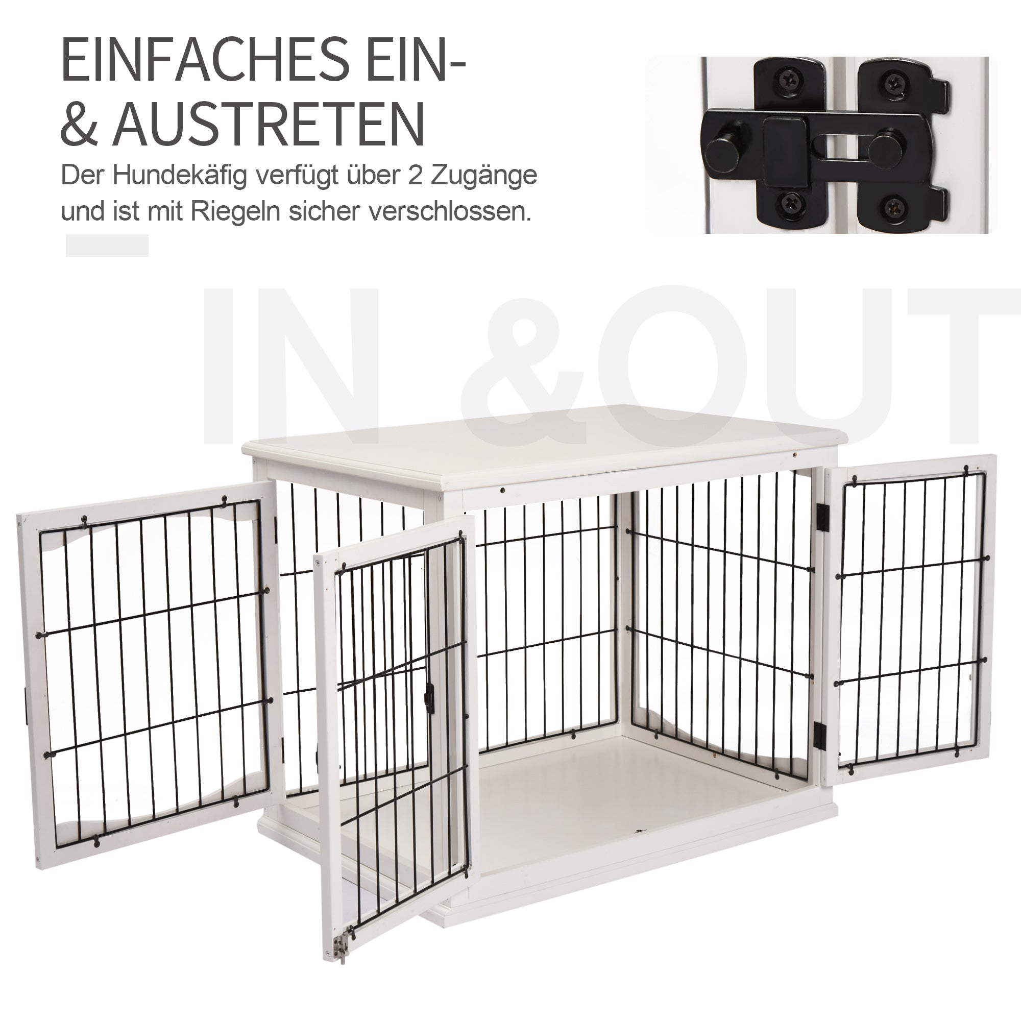Dog House, Transport Box Small Animal Cage, MDF & Metal in White