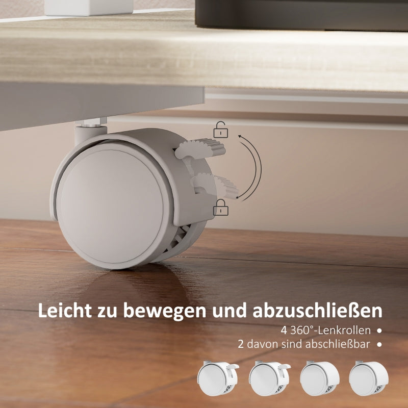 Rollbarer Schreibtisch mit Schublade, Ablagen, 4 Rollen, Spanplatte & Metall