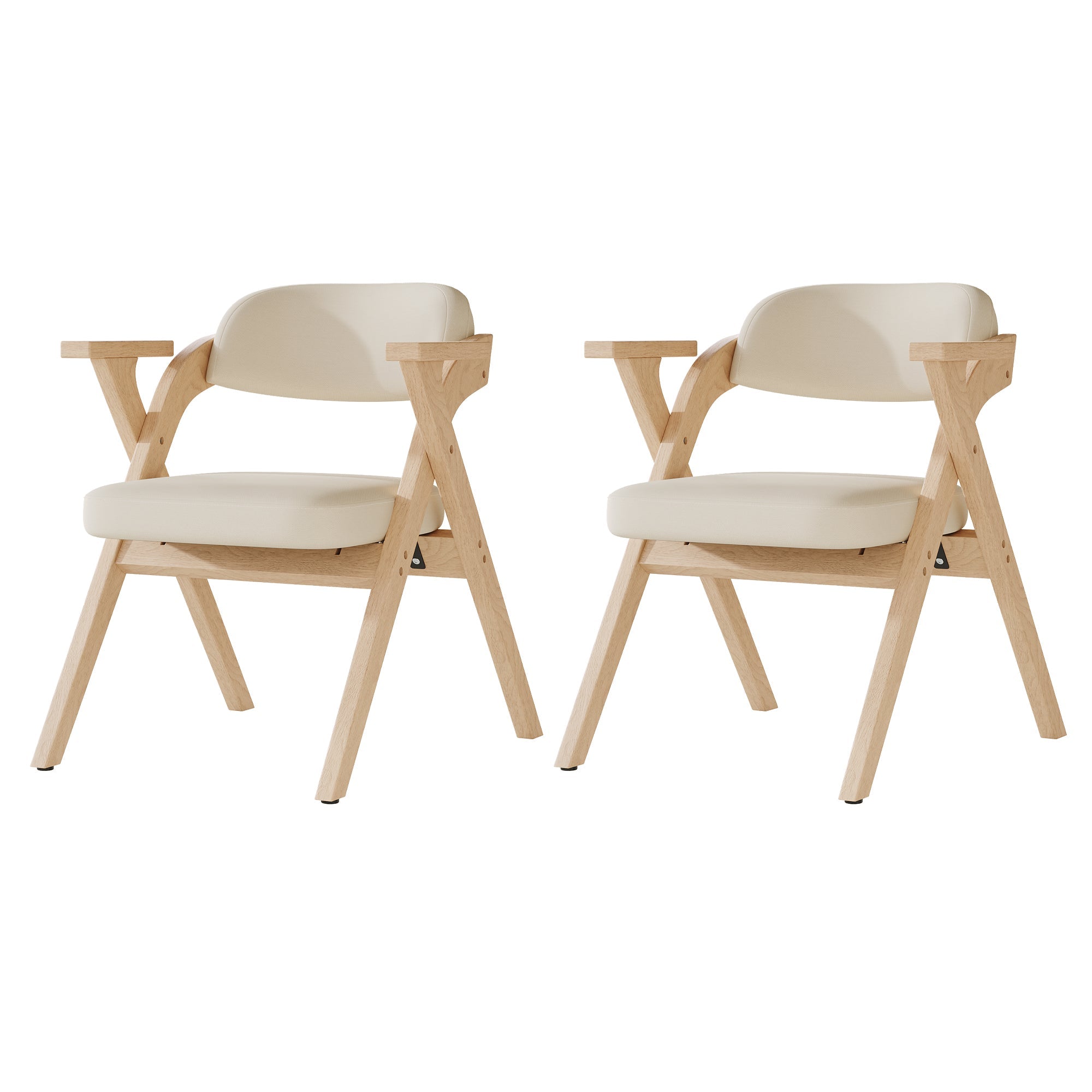 Set of 2 Folding Dining Chairs, Solid Wood and Breathable, Beige Linen