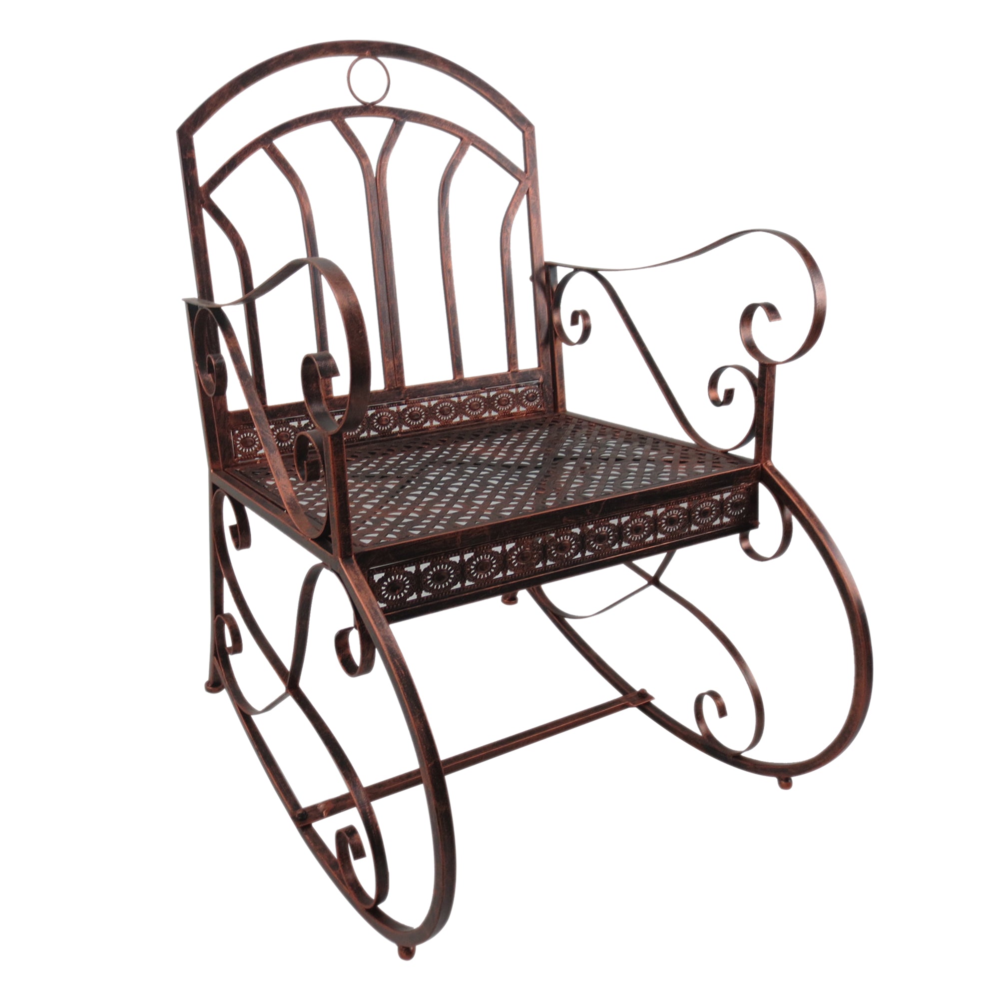 Vintage Rocking Chair 150 kg Capacity Elegant Curves High Comfort, Bronze-Red Metal