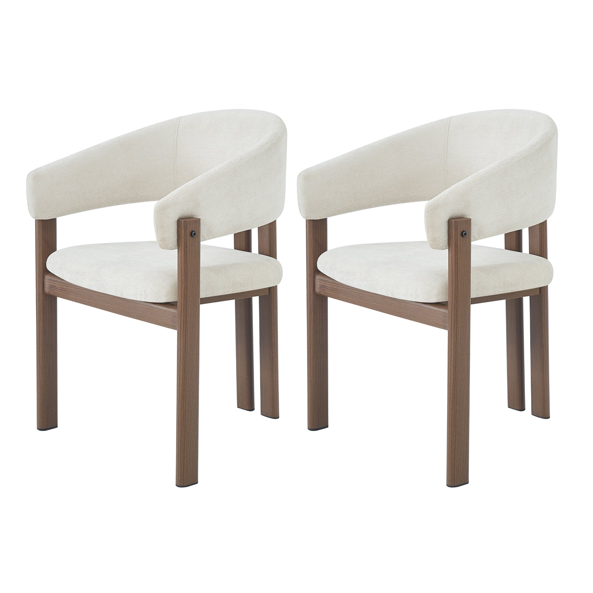 2 Dining Chairs Metal Wood Look Modern Linen Fabric - Walnut