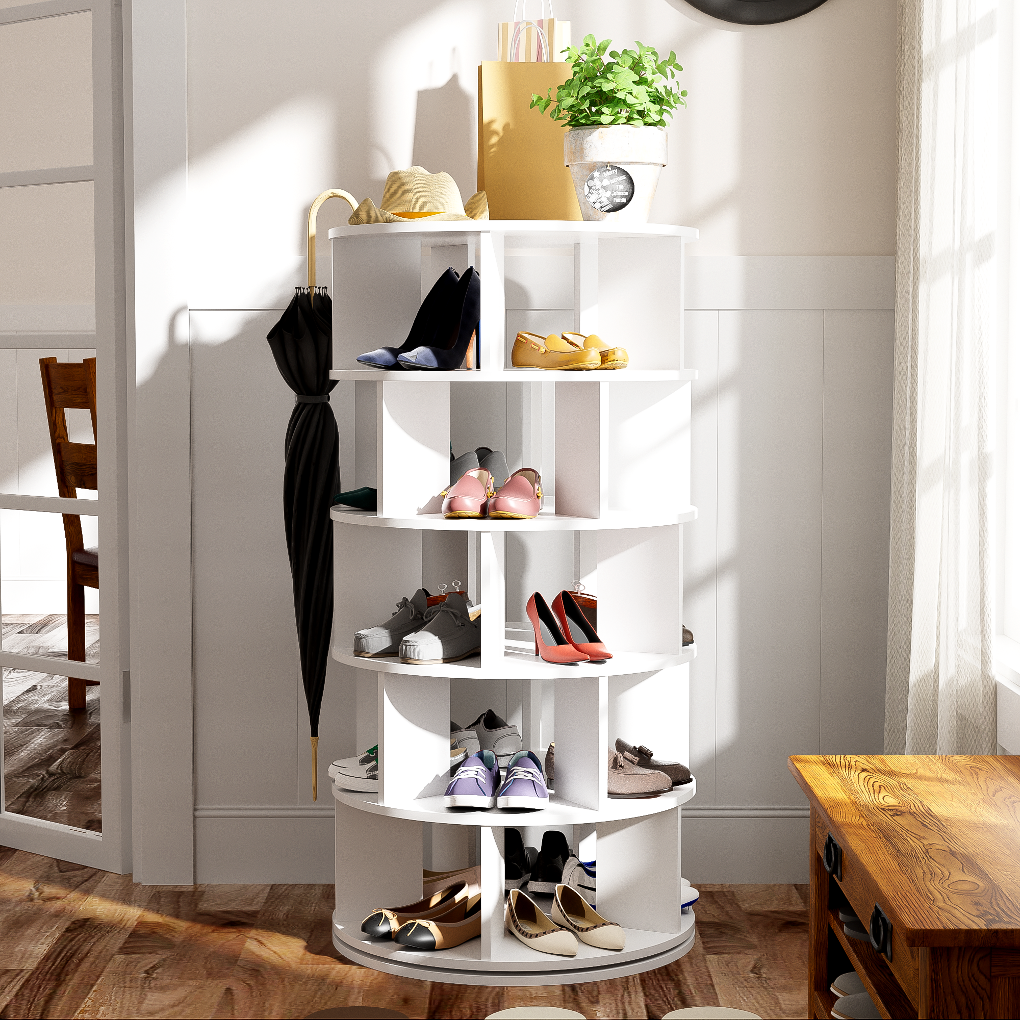 Shoe Rack Rotating Angle, 5 Levels, White
