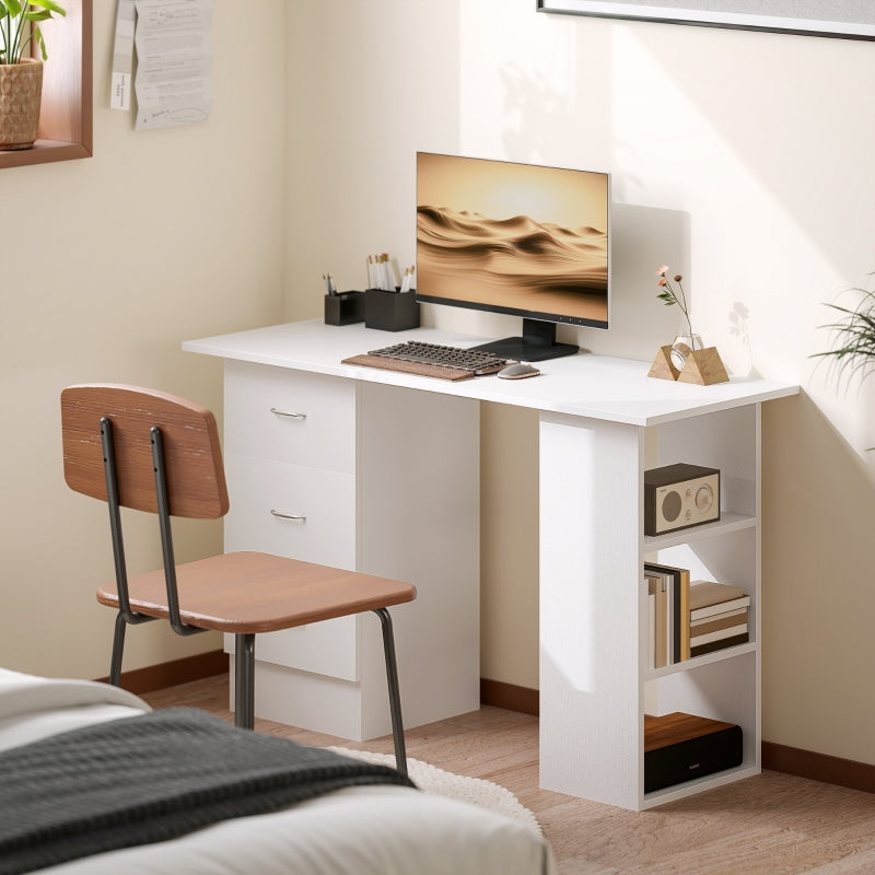 Computer Desk Writing Table PC Workstation with 3 Storage Shelves and Drawers White