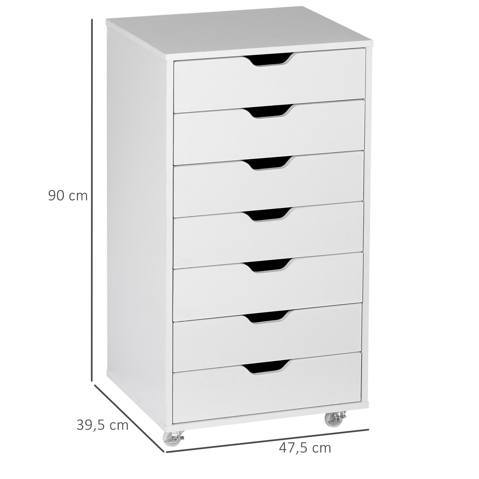 Seven-Drawer Filing Cabinet with Wheels - White