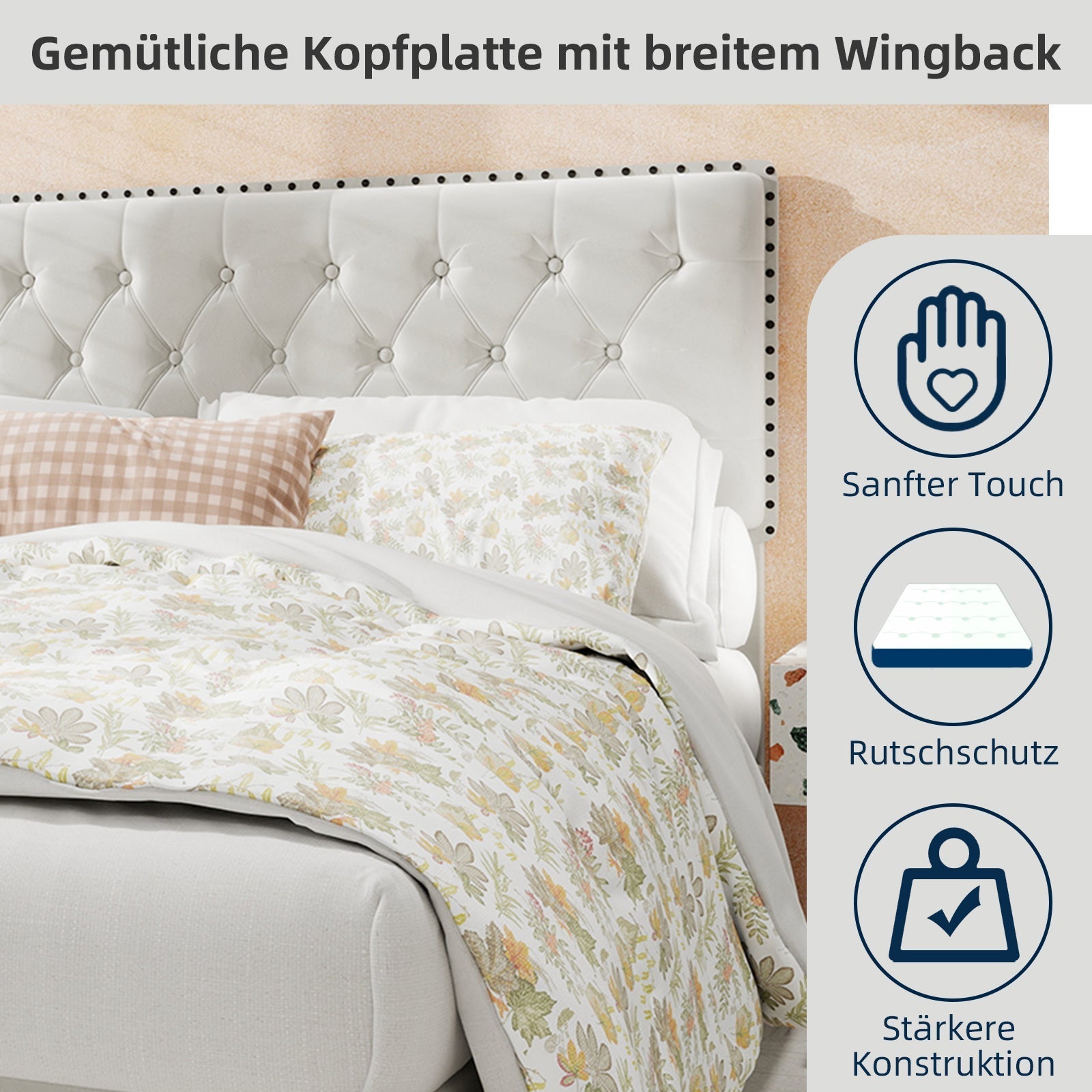 Modern Minimalist Soft Bed, 140*200CM, Beige