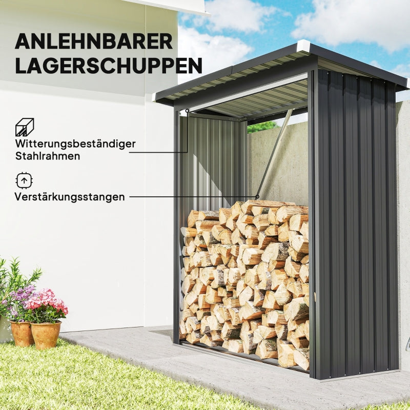 Firewood Shed, Raised Floor Sloping Roof, Steel Dark Grey