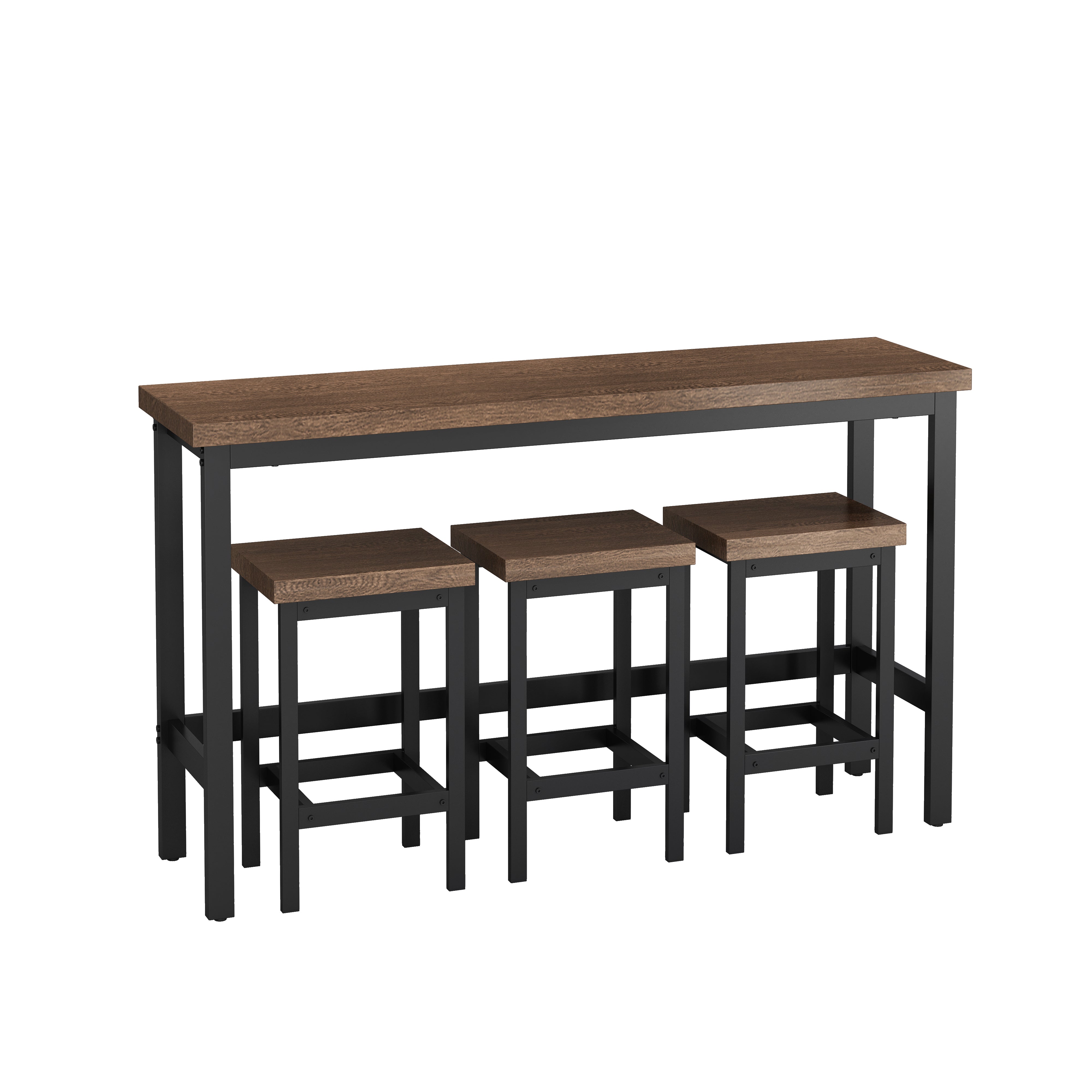 Modern Design Kitchen Dining Table 148CM with 3 Stools, Dark Brown
