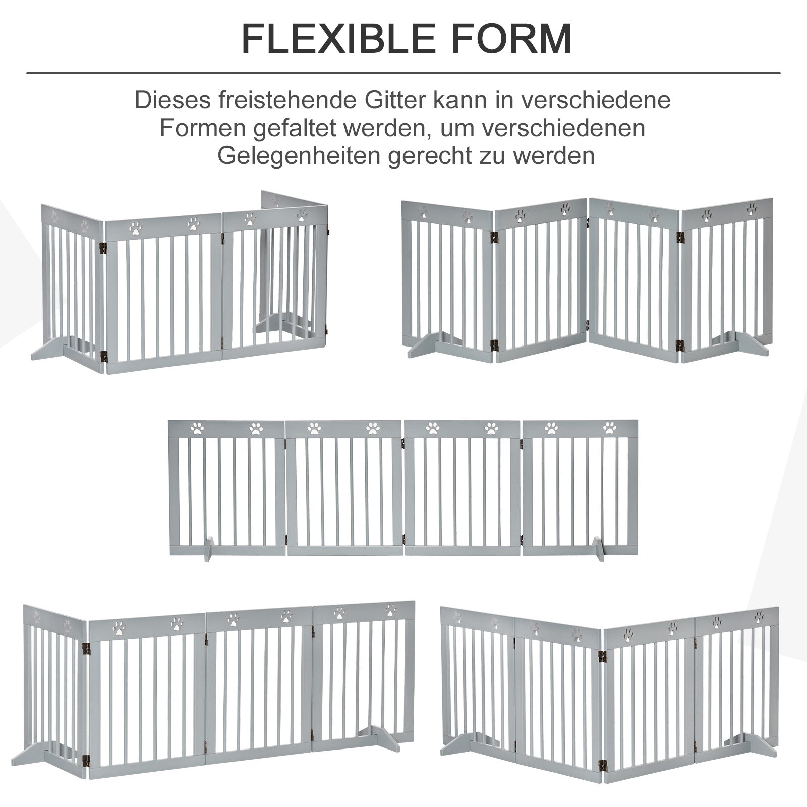Dog Gate, 4-Part Foldable Freestanding, Wooden Light Grey
