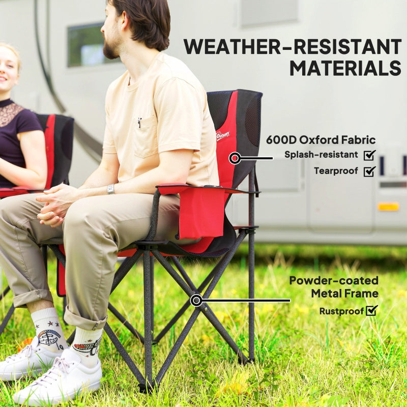 Set of 2 Folding Camping Chairs, Padded Lightweight with Cooler Bag, Red