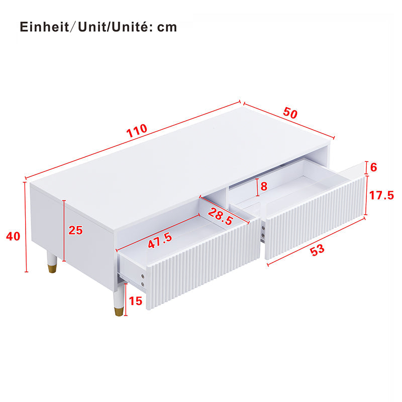 LED Furniture Set, 4-Door TV Stand & Coffee Table with 2 Drawers, White Gold Design