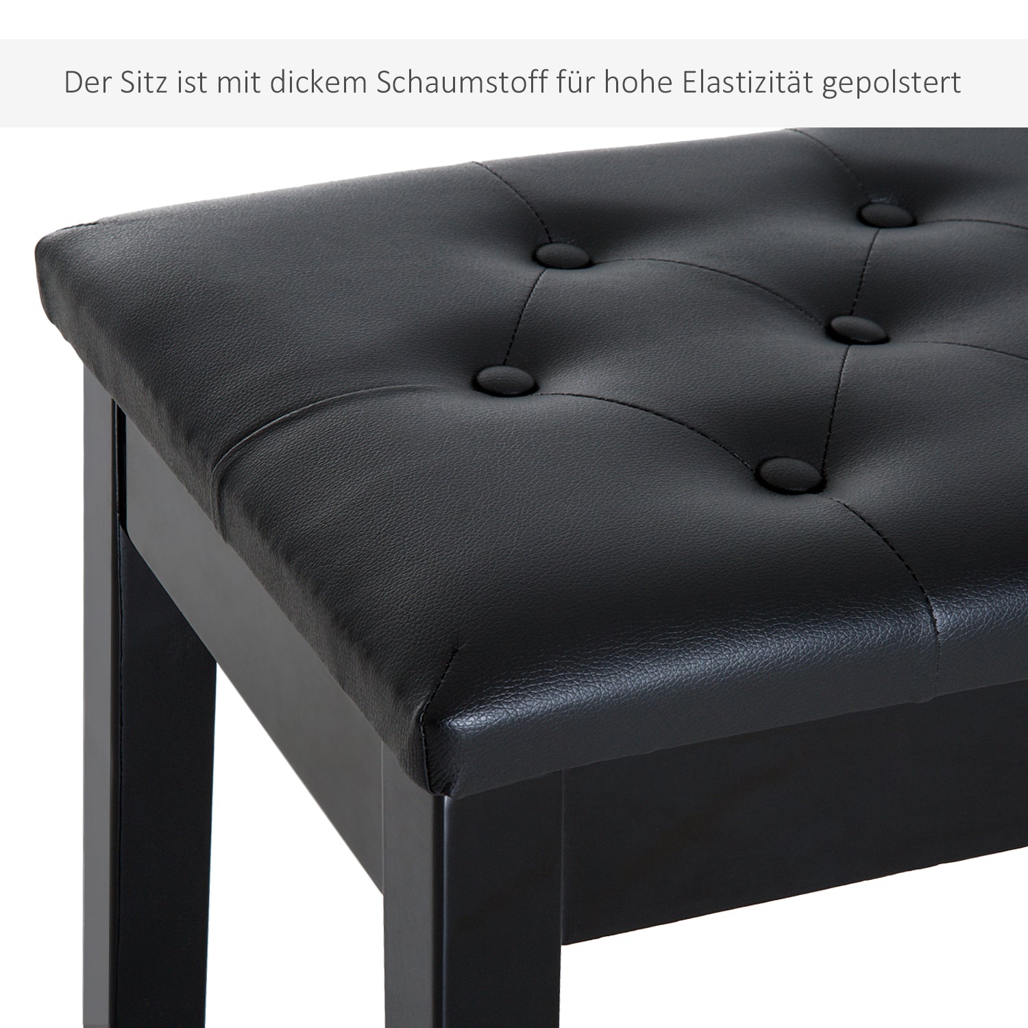 Piano Stool Bench with Storage, Rubber Wood Black Faux Leather