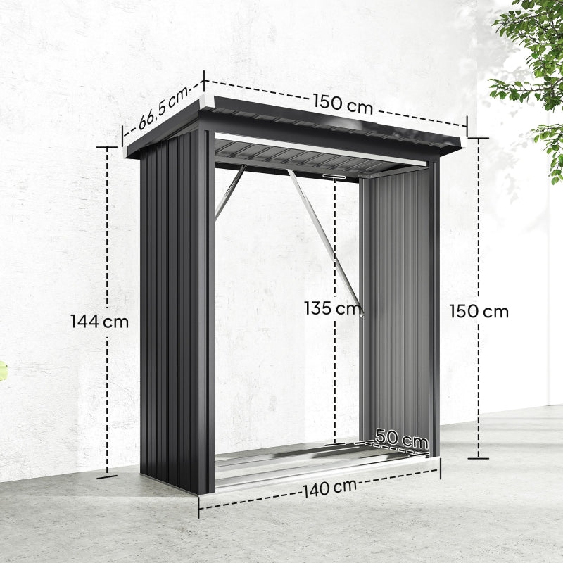 Firewood Shed, Raised Floor Sloping Roof, Steel Dark Grey
