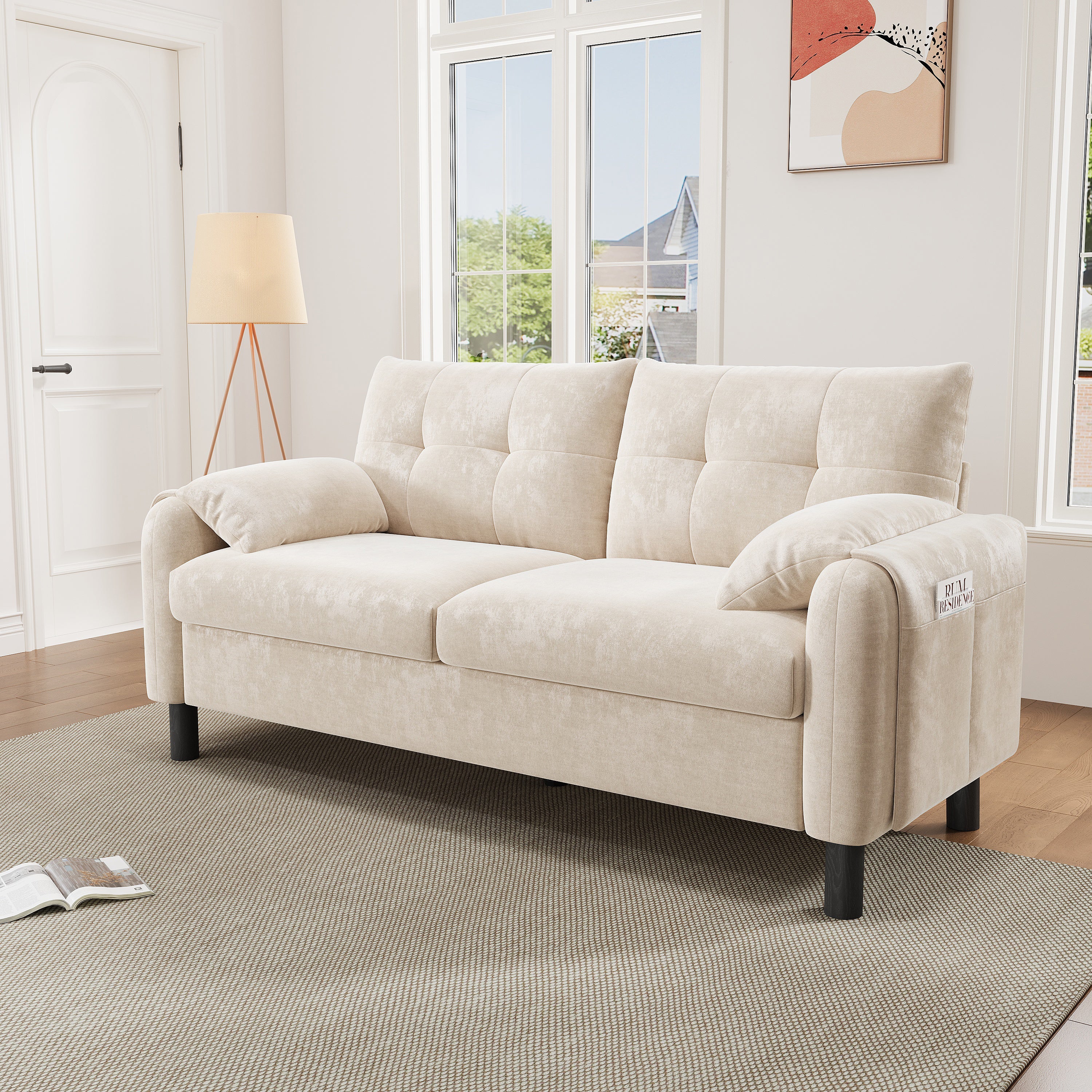 2-Seater Sofa, Comfortable Chenille Upholstered, Beige